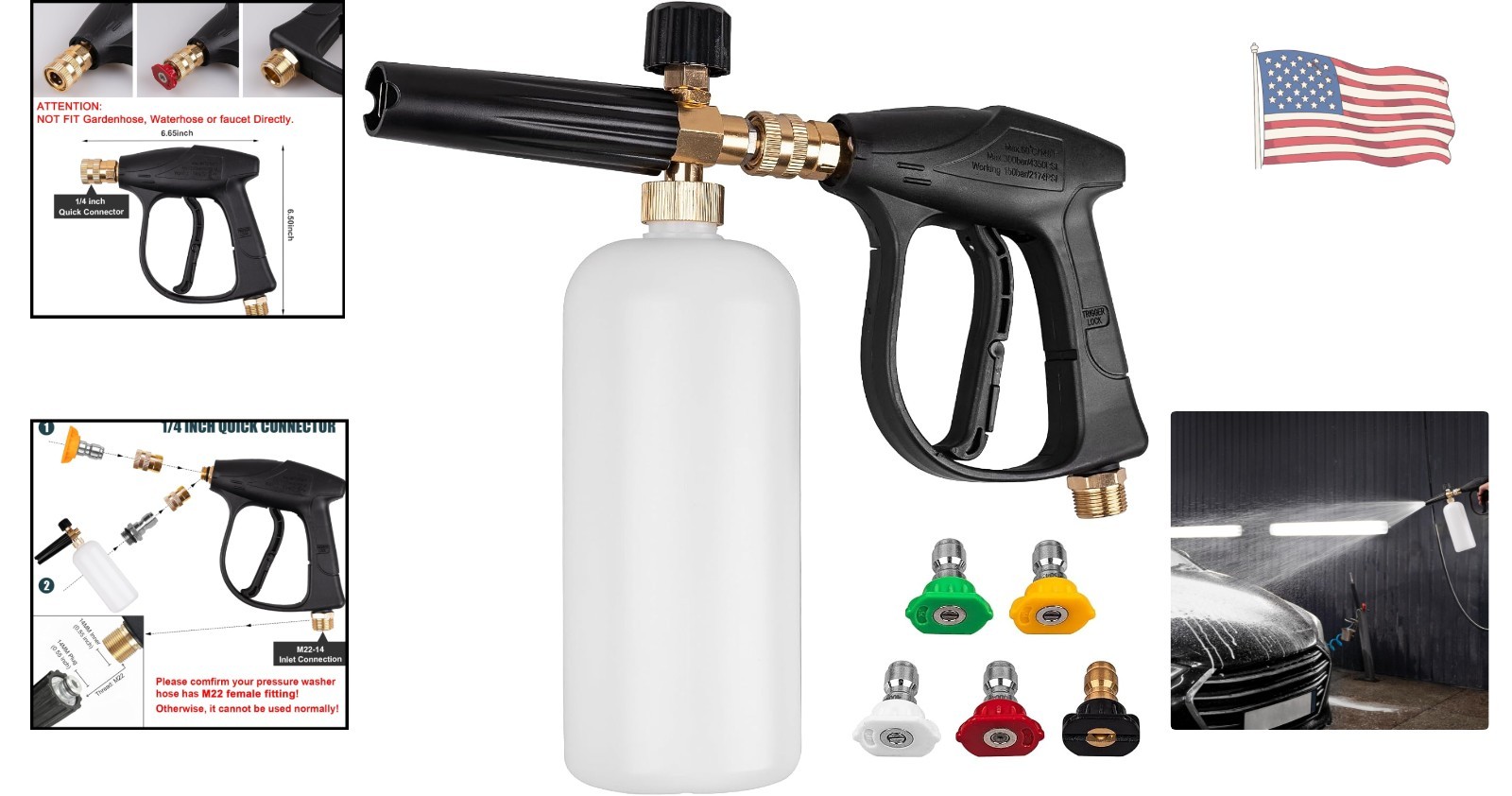 Compact Foam Cannon Pressure Washer Gun – 2000 PSI with Adjustable Nozzles