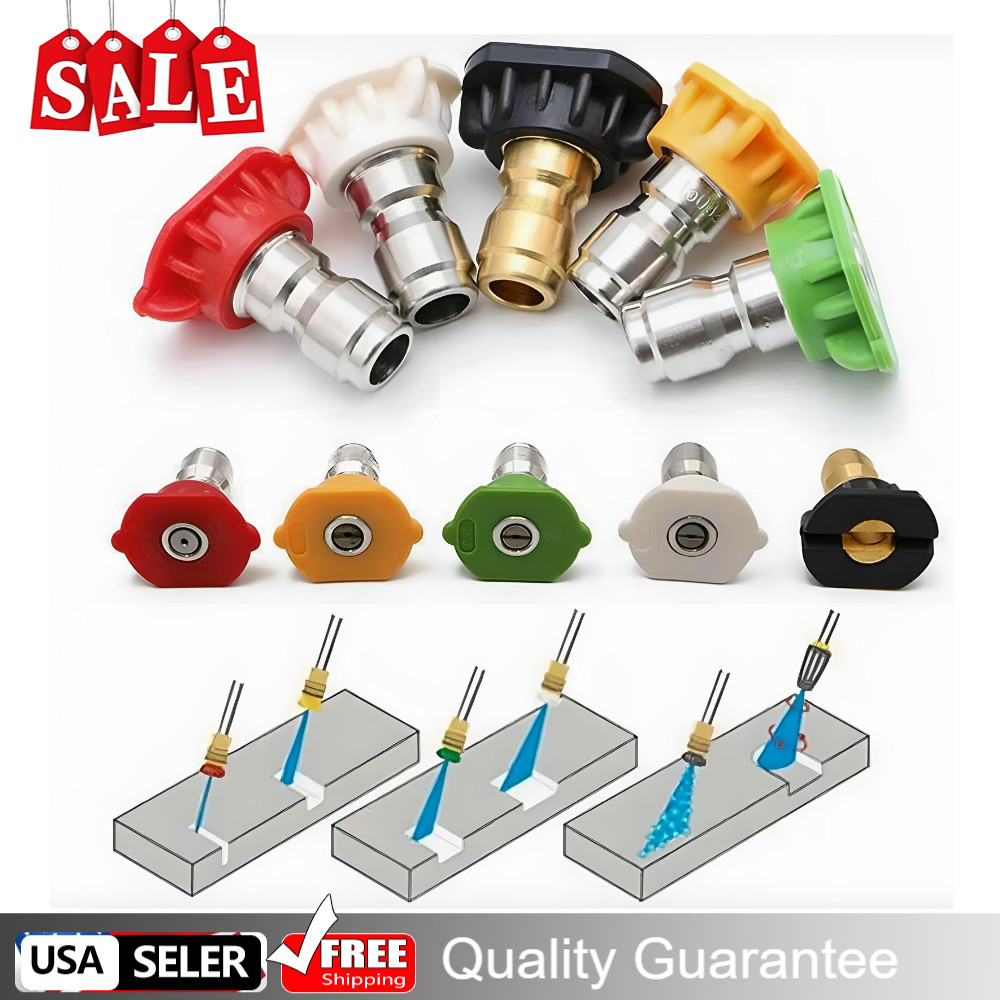 5X Pressure Washer Spray Tips Nozzles High Power Kit Quick Connect 1/4″ Set New