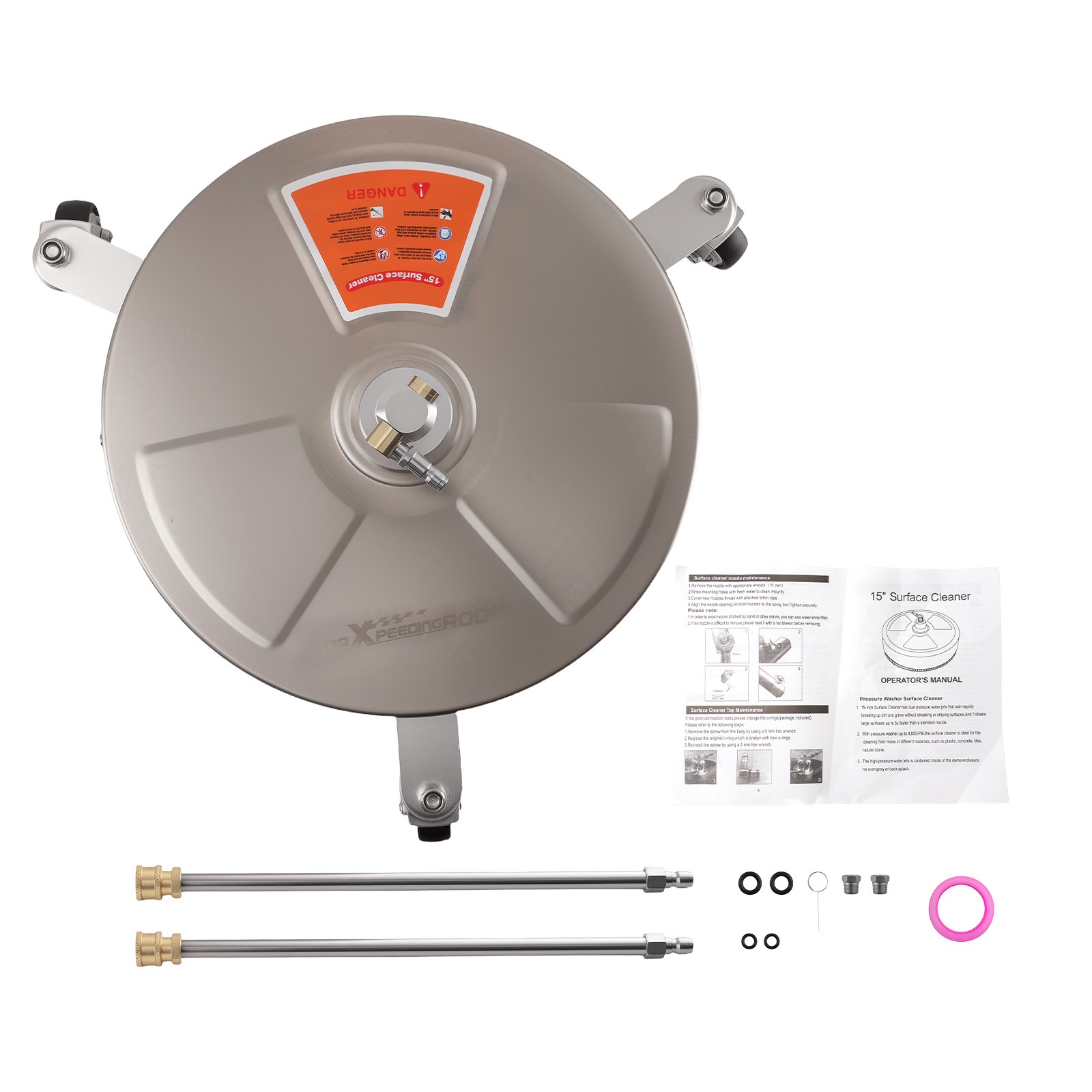 15″ 4200PSI Pressure Washer Surface Cleaner Stainless Steel With Extension Wand