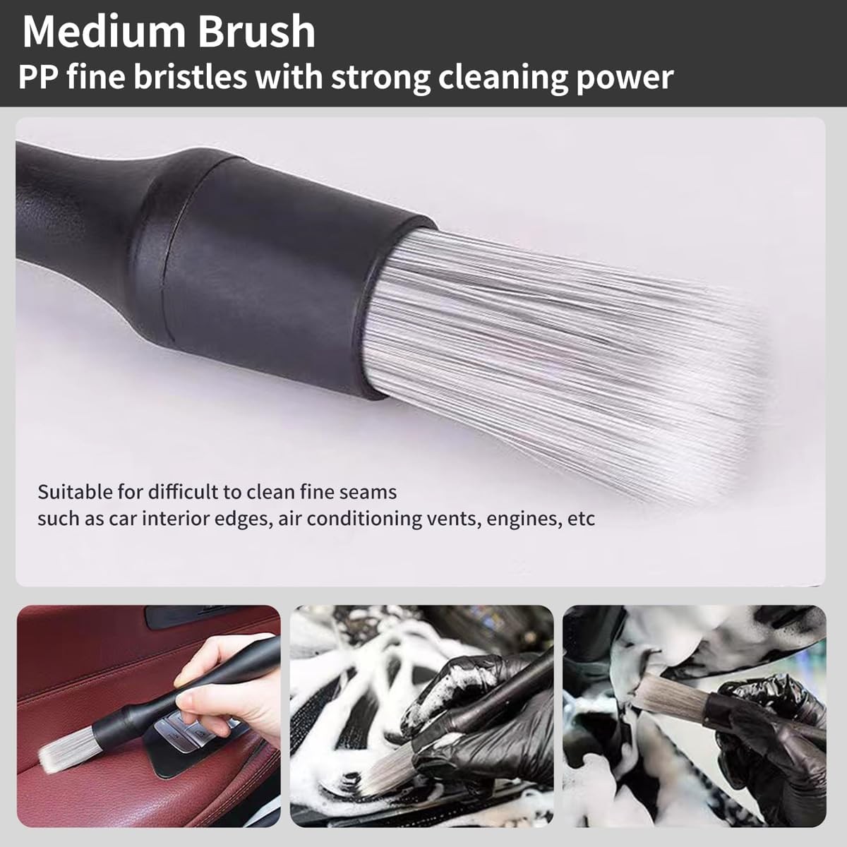 QioTceen Car Detailing Brush Set – 4-Piece Kit for Interior & Exterior Black