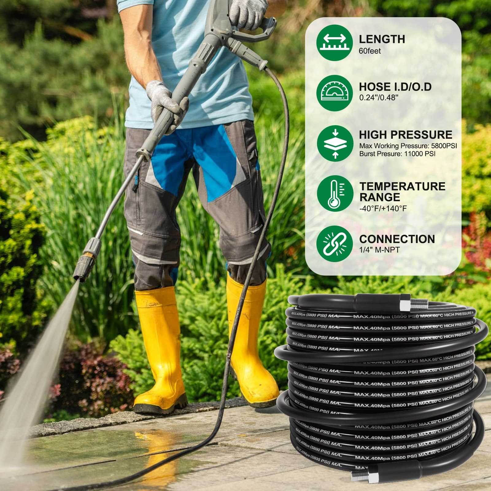 60FT Sewer Jetter Kit for Pressure Washer, 5800PSI Drain Cleaner Hose 1/4 Inc…