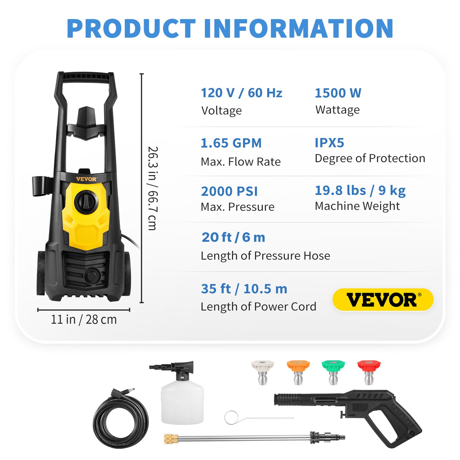 VEVOR Electric Pressure Washer High Pressure Washer 2000PSI 1.65GPM Patio Home