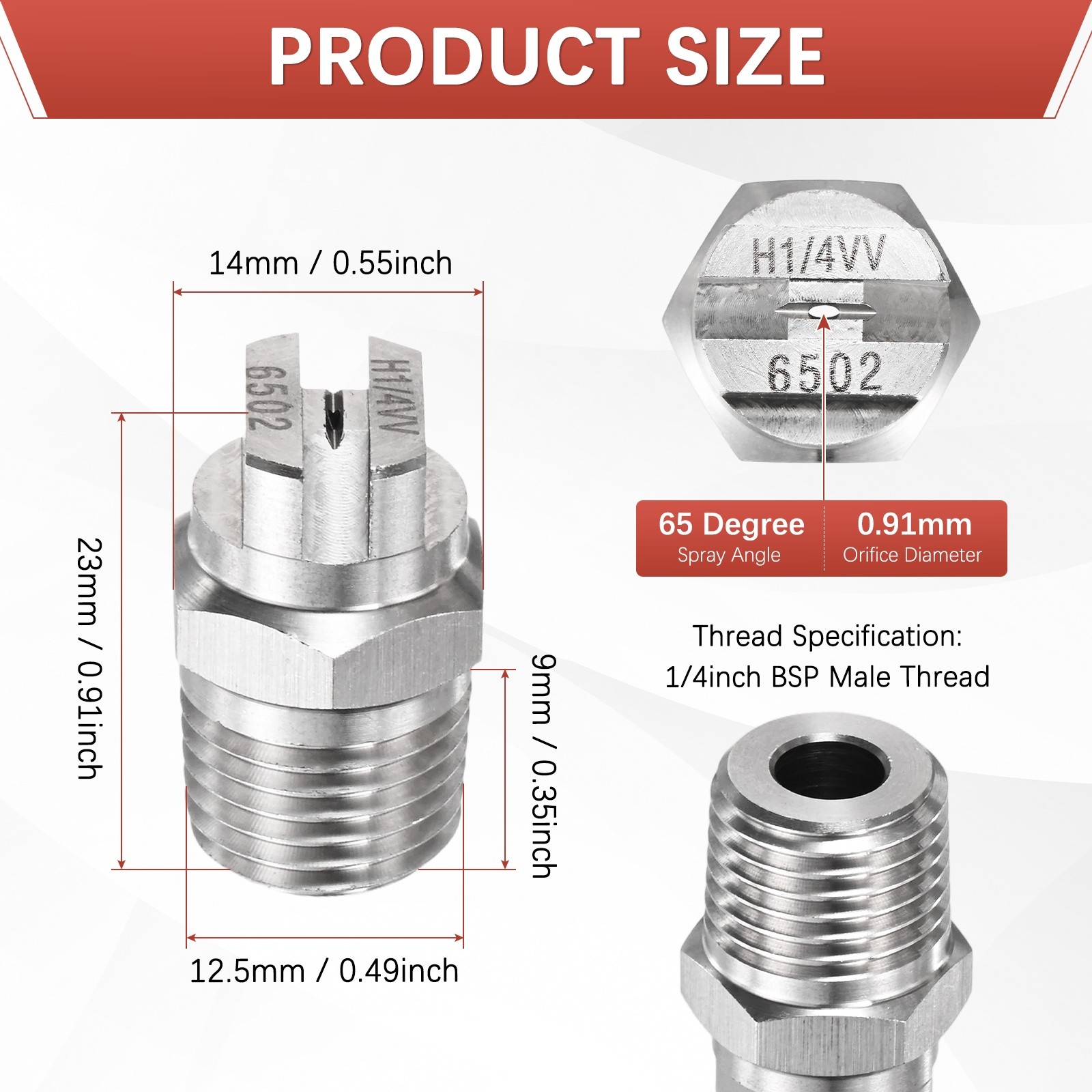 1/4″BSP 65° Flat Fan Spray Tip [7PCS] – High Pressure Washer Nozzles [0.91MM]