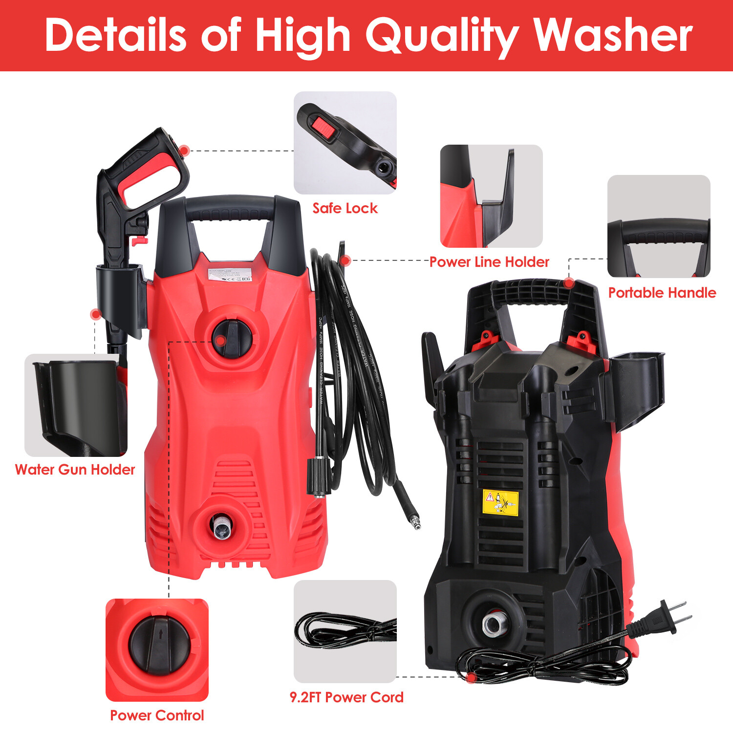 3000PSI Electric High Pressure Washer Machine 2.6GPM Patio Cleaner w/ Nozzle&Gun