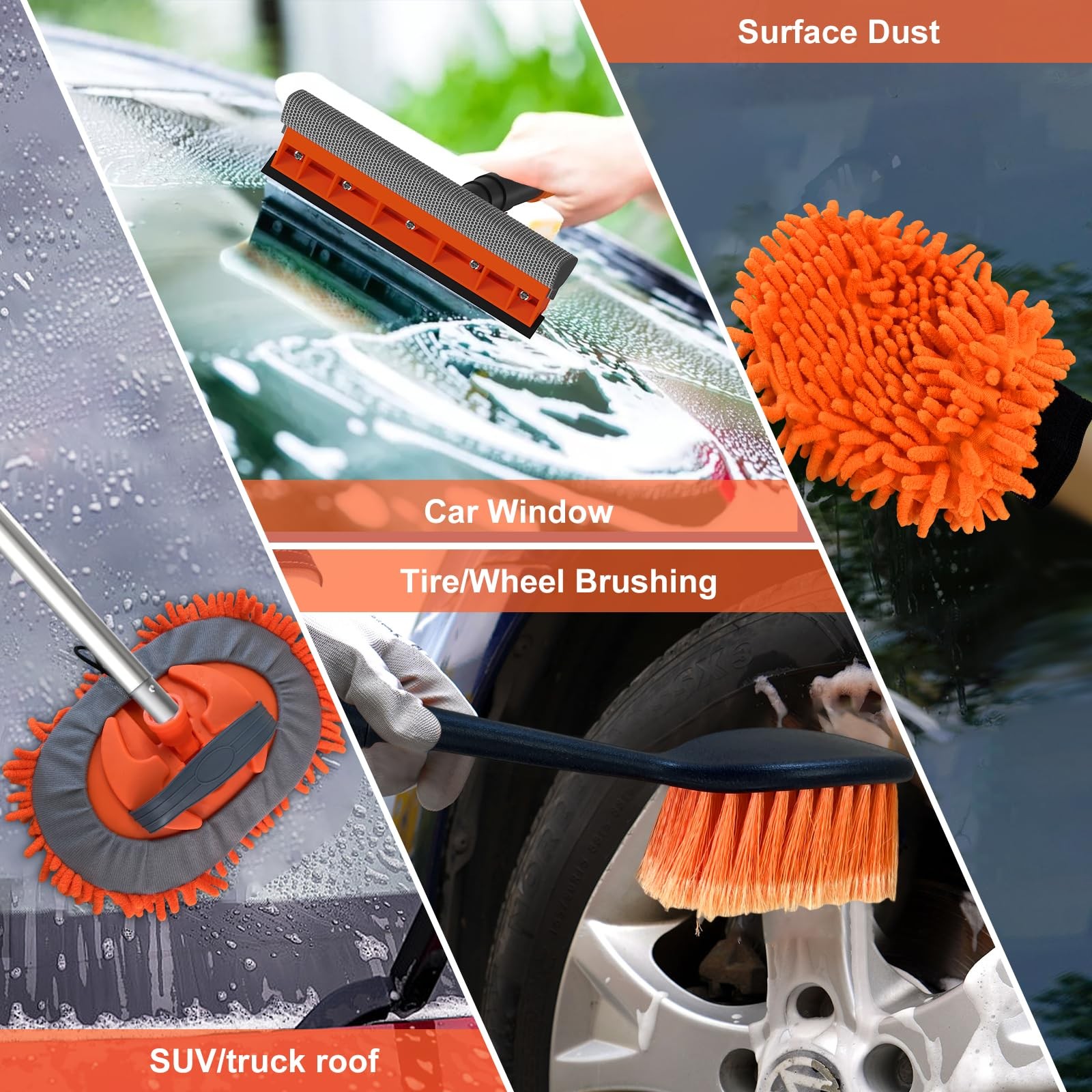Buyplus 18FT Reach Car Wash Brush with Long Handle – 12FT, Orange