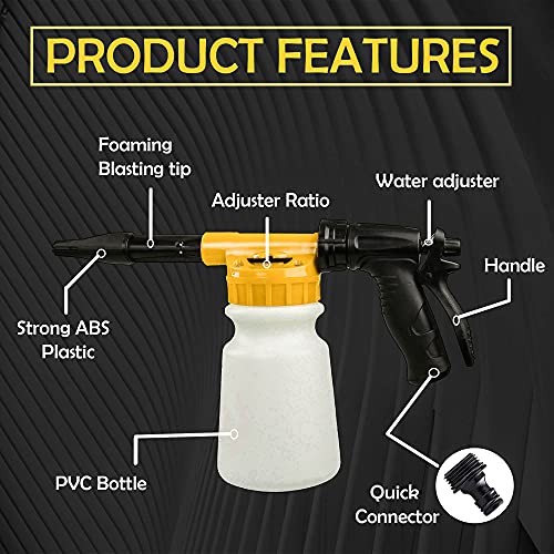 Foam Cannon for Garden Hose，Adjustment Ratio Dial Foam Gun,Car Wash Soap Yellow