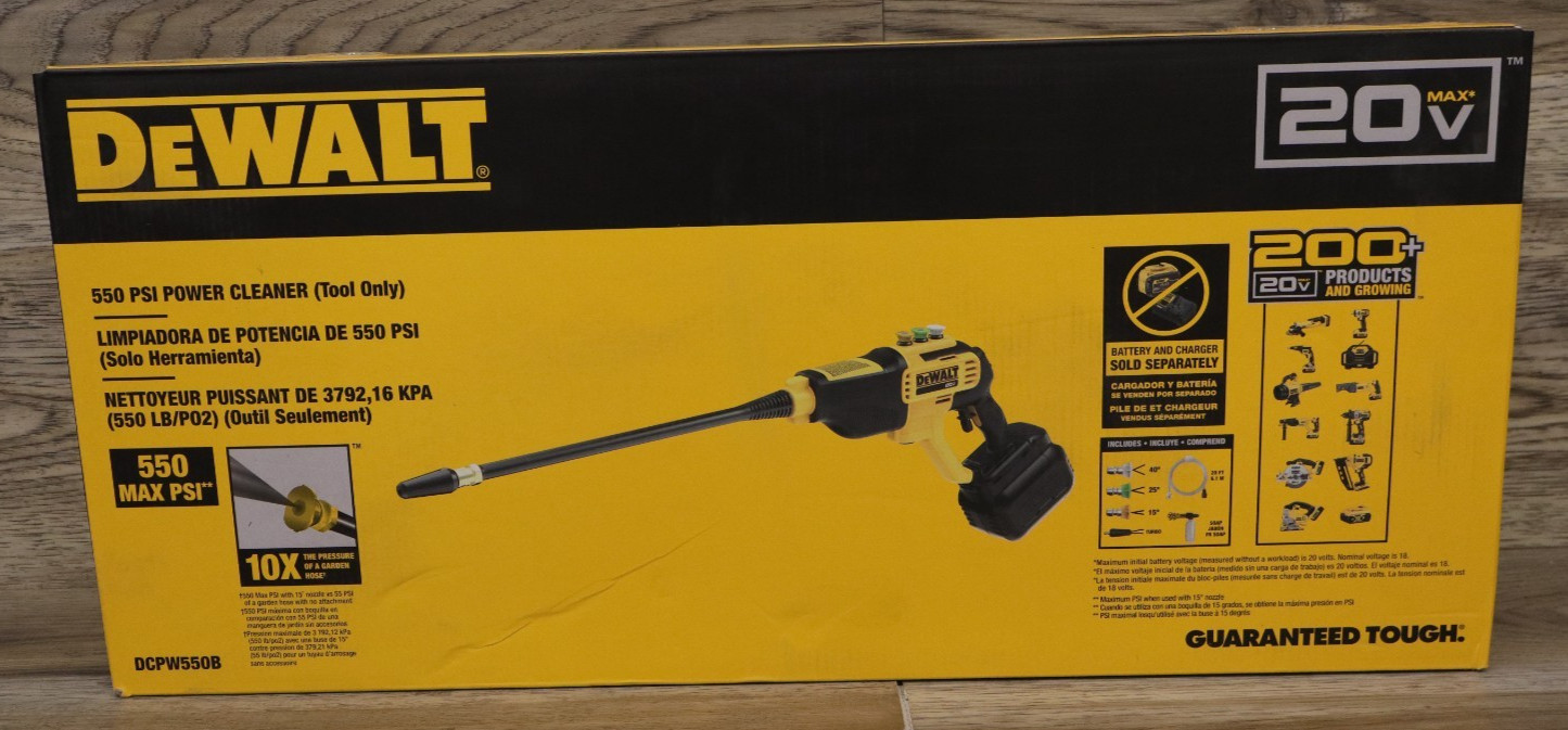 DEWALT 20V MAX 550 PSI Cold Water Power Cleaner (TOOL ONLY) DCPW550B
