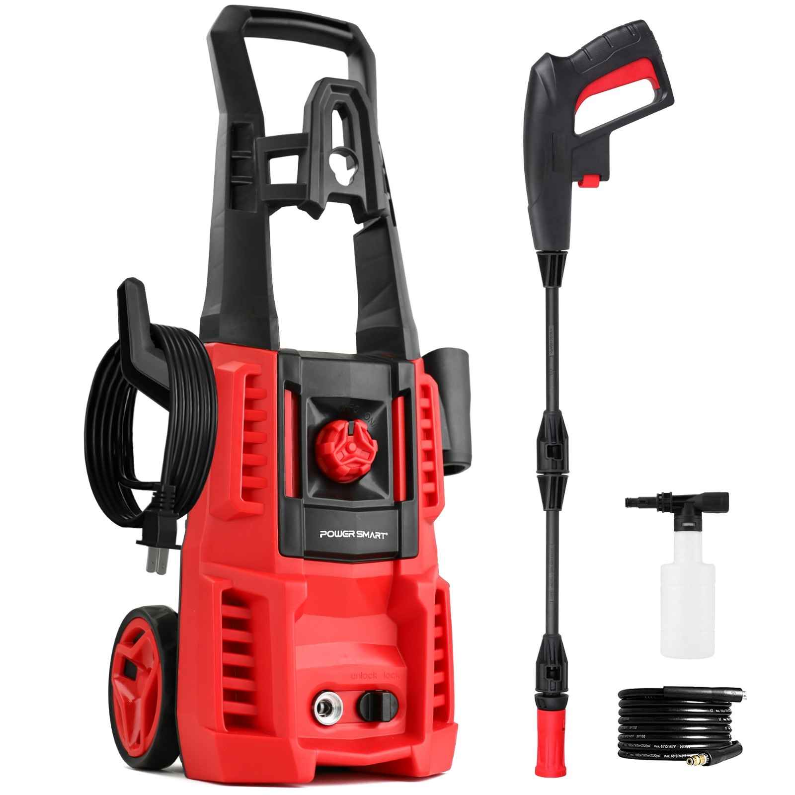 PowerSmart 1850PSI Electric High Pressure Washer, 1.8GPM, 23ft Extended Hose