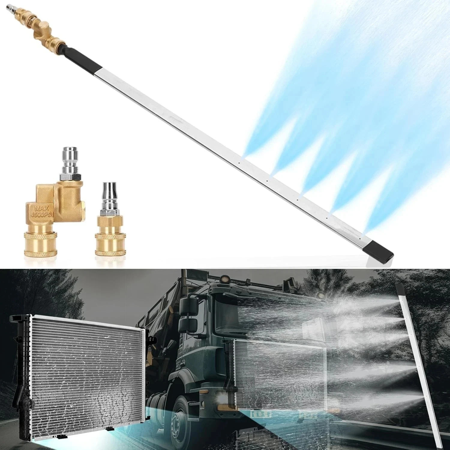 39″ Pro Radiator Cleaning Wand Kit–Radiator Cleaner Tool with 5 Spray Nozzles +