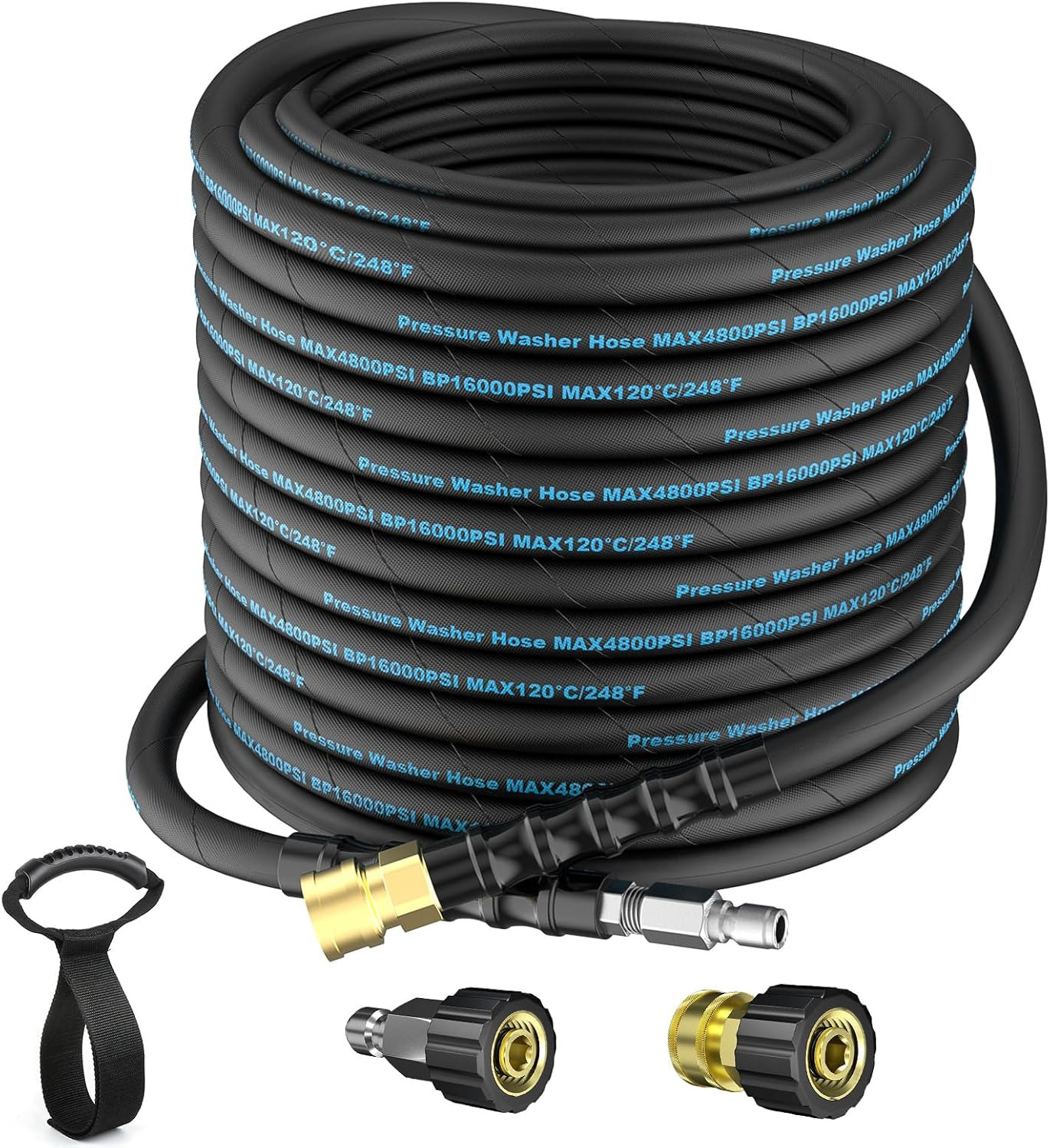 50 Ft Pressure Washer Hose with Quick Connector, 4800 PSI Kink Resistant