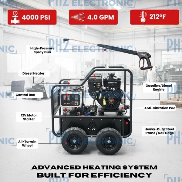 SM4000 Hot & Cold Water High Pressure Washer,Gasoline Powered, 4000 PSI, 4.0 GPM