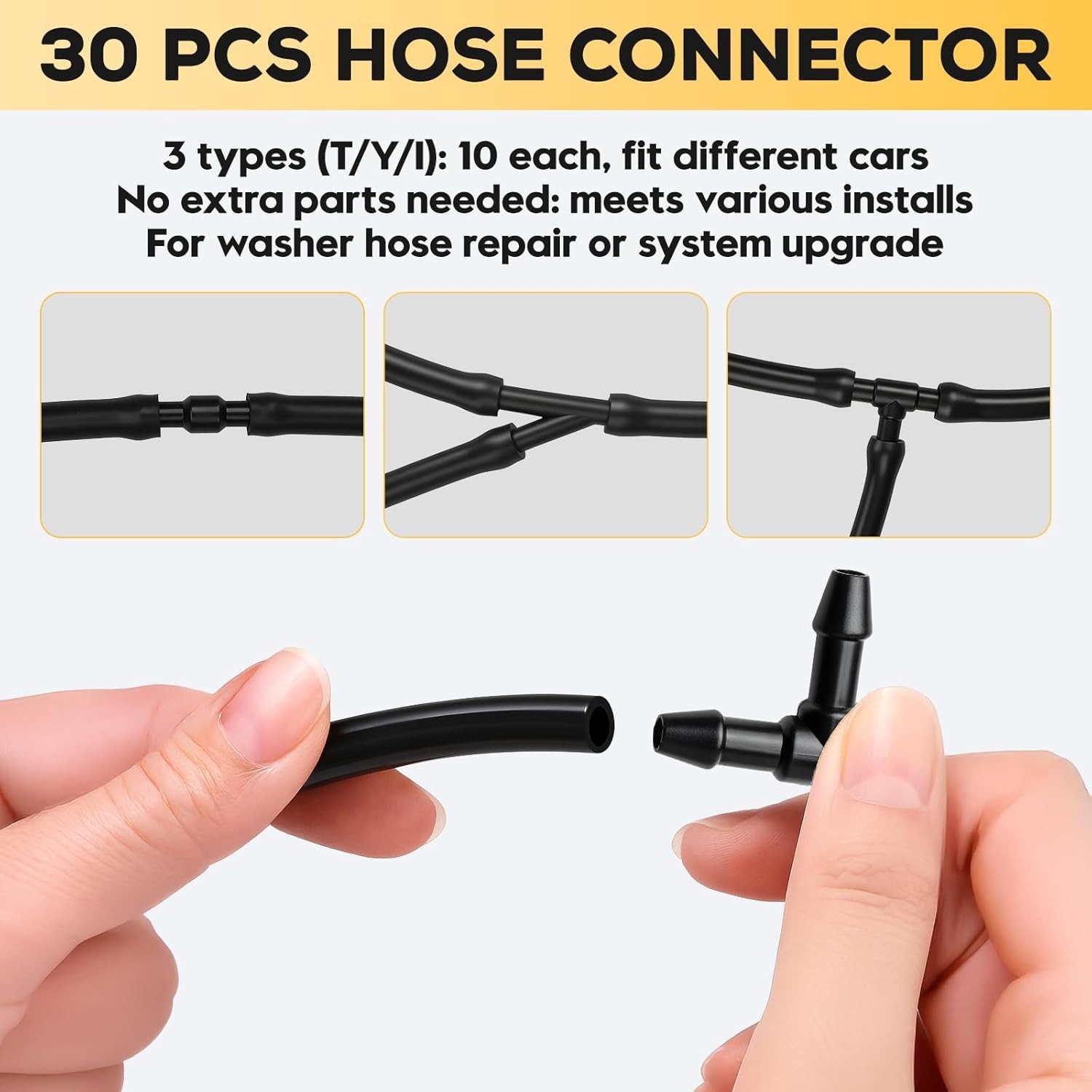 Windshield Washer Hose Kit, 4M Flexible Durable Rubber Washer Fluid Tubing & 30