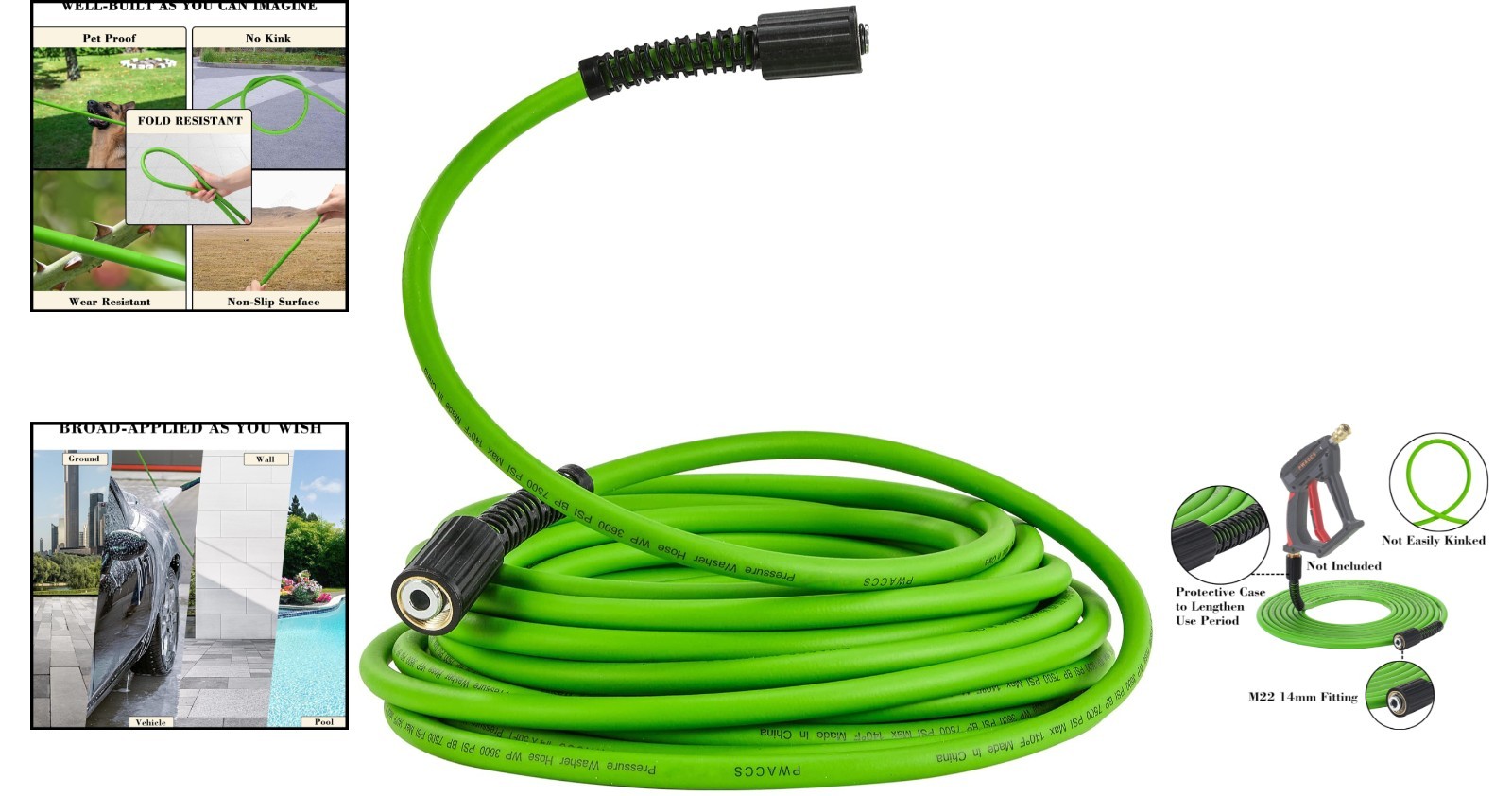 High Pressure 3600 PSI Replacement Hose – 25 FT Flexible M22 Compatible Design