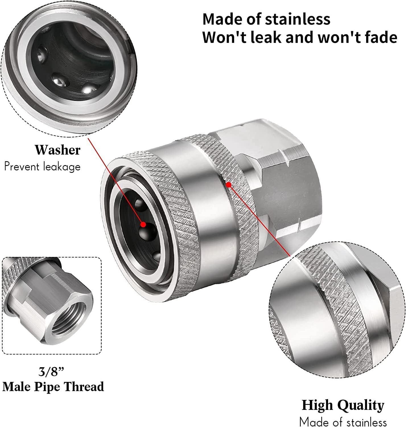 2 Sets NPT 1/4 Inch Pressure Washer Coupler Quick Connect Plug Male Female 1/4 Q