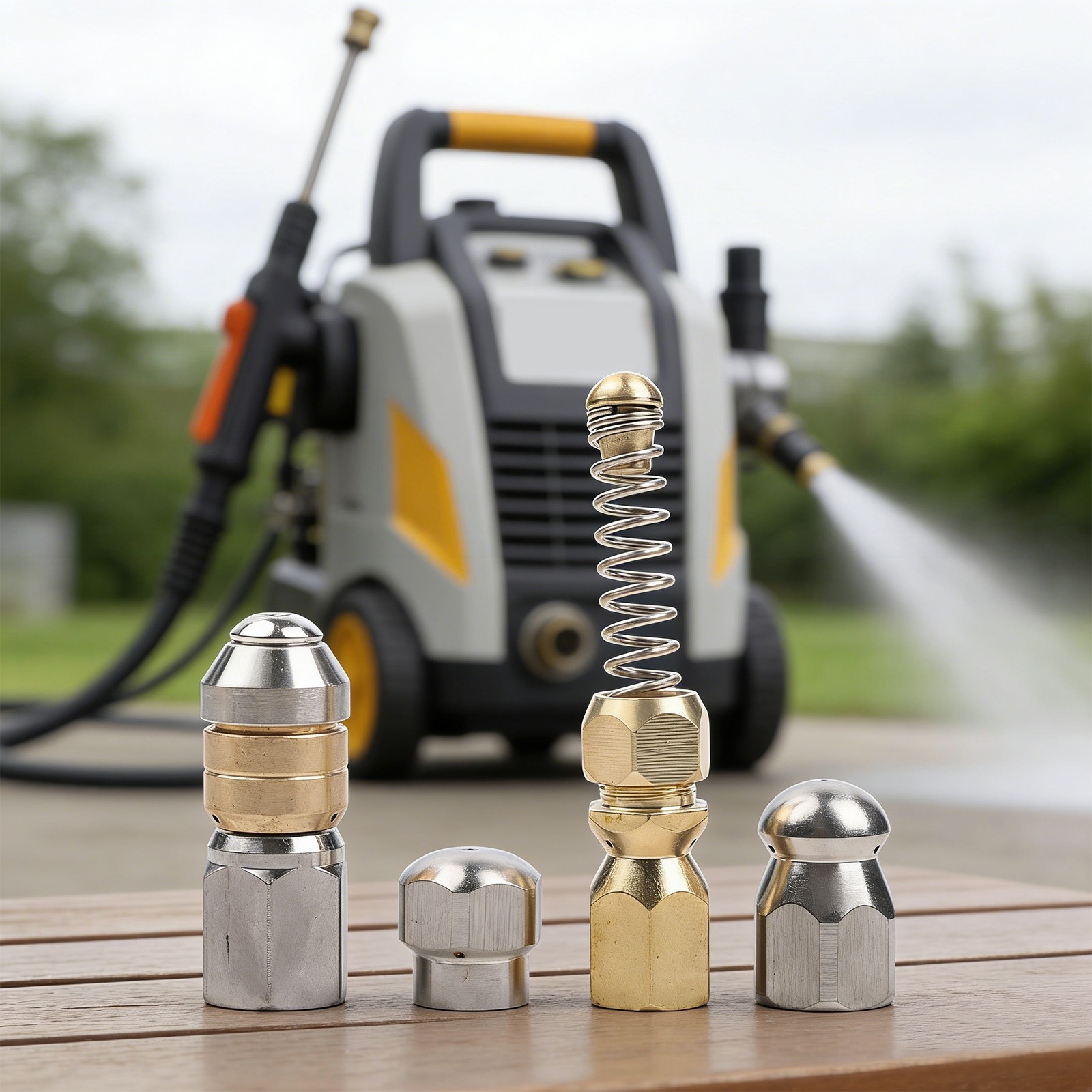 Four Nozzle Set for Pipeline Cleaning with Stainless Steel and Brass Components