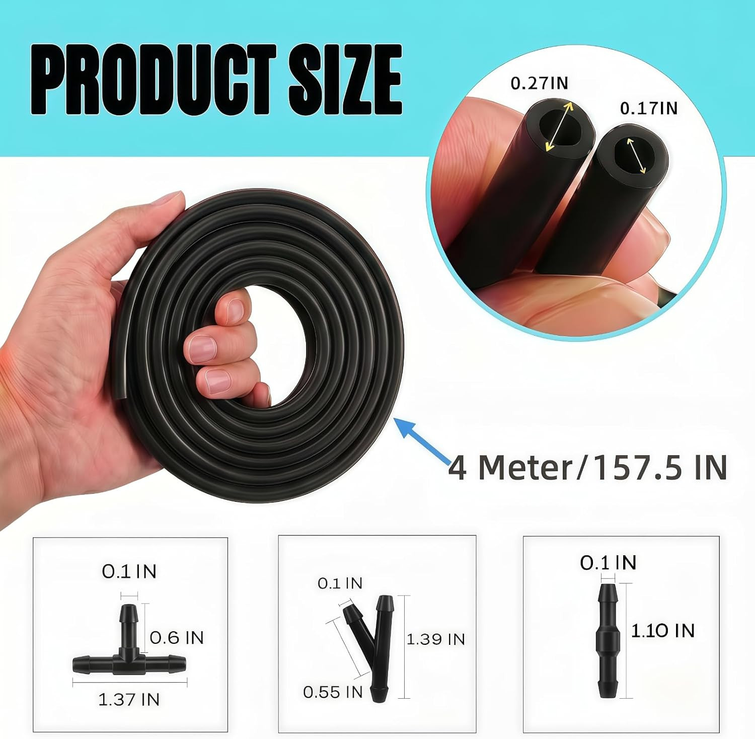 Windshield Washer Hose Kit,4M Rubber Hose with 36 Pcs Leak-Proof Connectors,Fits