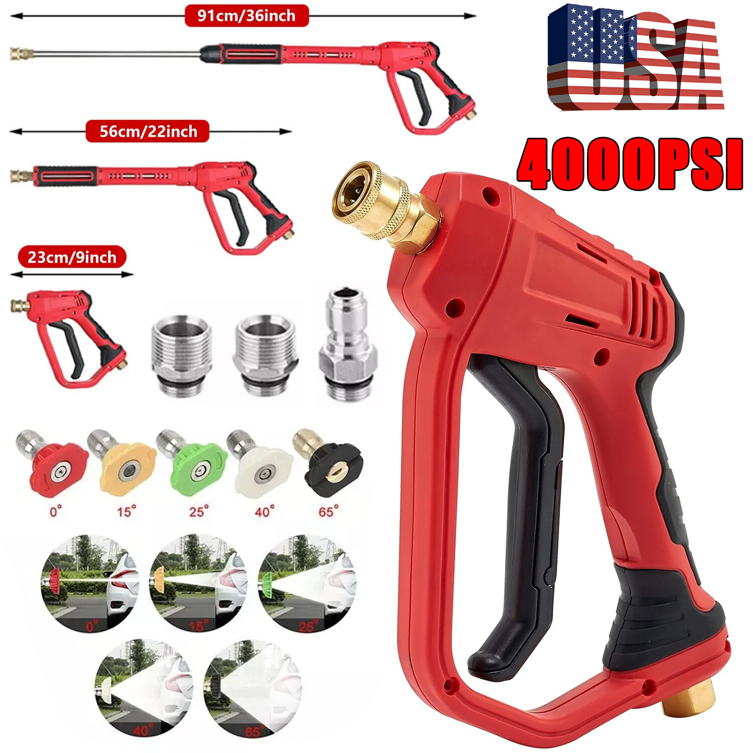 High Pressure 4000PSI Car Power Washer Gun Spray Wand Lance Nozzle and Hose Kit
