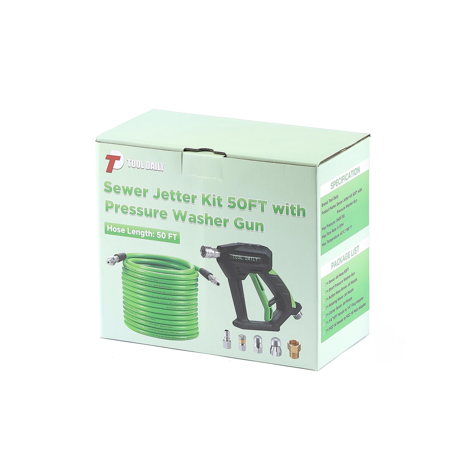 Sewer Jetter Kit for Pressure Washer 50 FT, Short Power Washer Gun, Drain Cle…