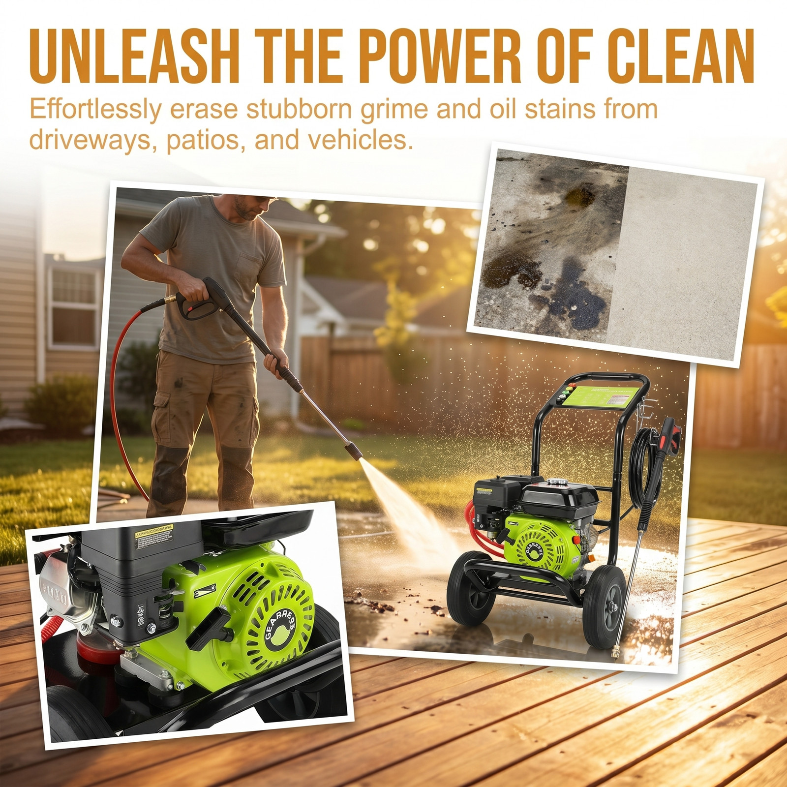 Gas Pressure Washer Gas Powered Washer 3500 PSI/240BAR 2.6 GPM 212cc 5 Nozzles
