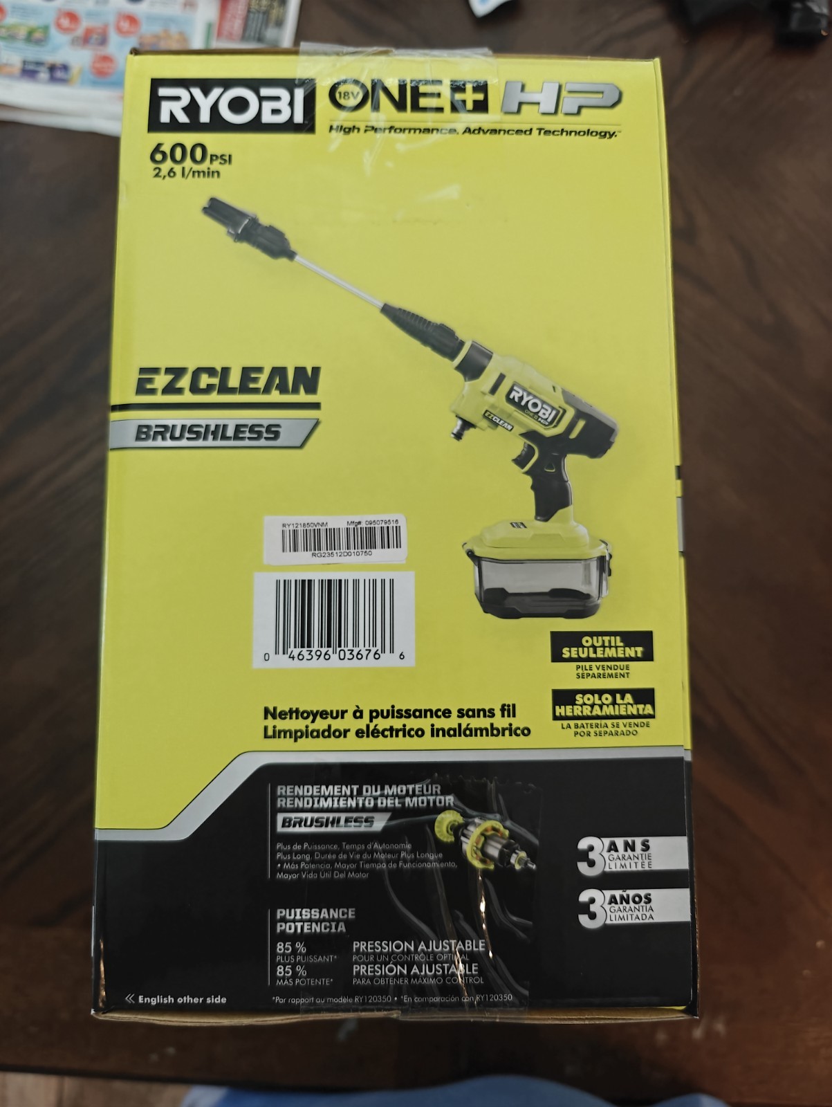 RYOBI ONE+ HP 18V Brushless 600 PSI 0.7 GPM Cordless Cold Water Power Cleaner