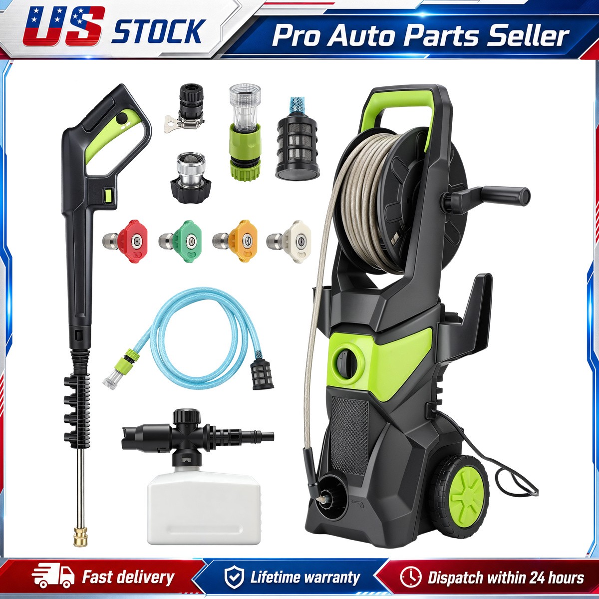 Electric High Pressure Washer 5000PSI 3.2GPM Power Washer With Hose Reel Portabl