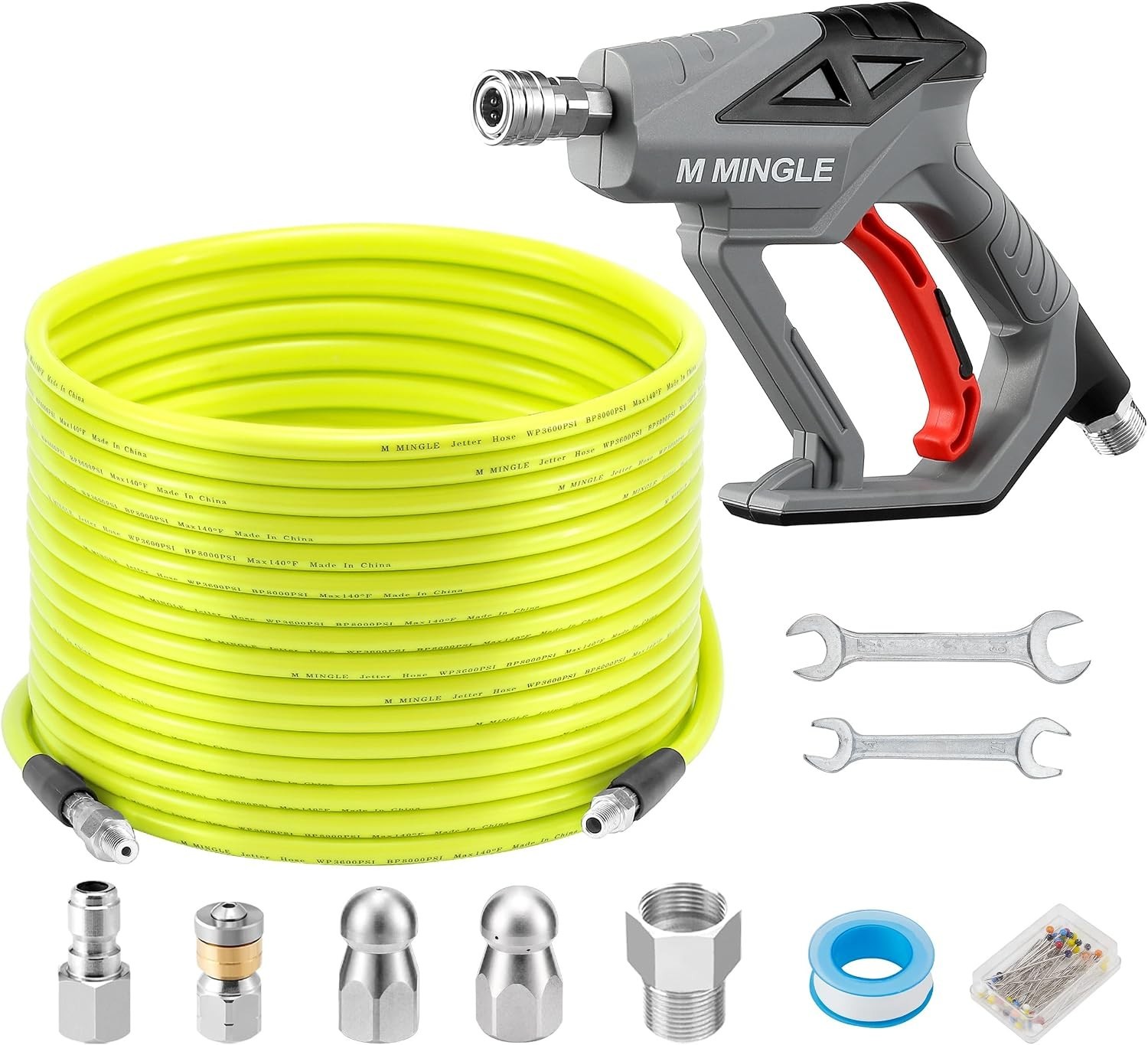 Corner Rotating Nozzle Sewer Jetter Kit, 100 Ft