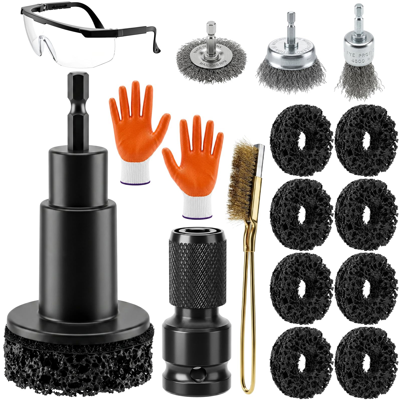 Rsebly Wheel Hub Cleaning Tool Kit 17 Pcs Wheel Stud Rust Remover Tool Goggles