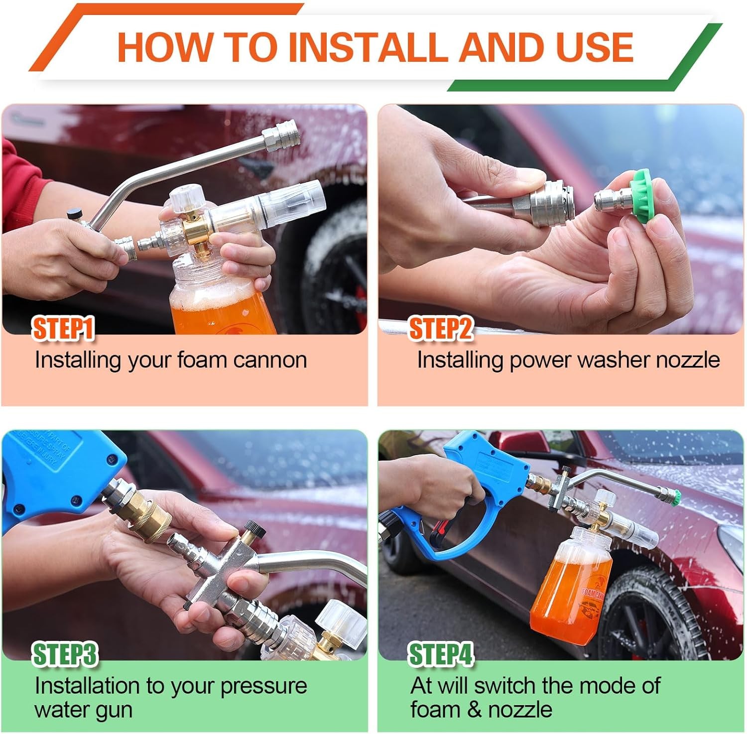 Fast Shipping Foam Cannon for Pressure Washer Snow Foam Lance 1/4″ + 5 Nozzles
