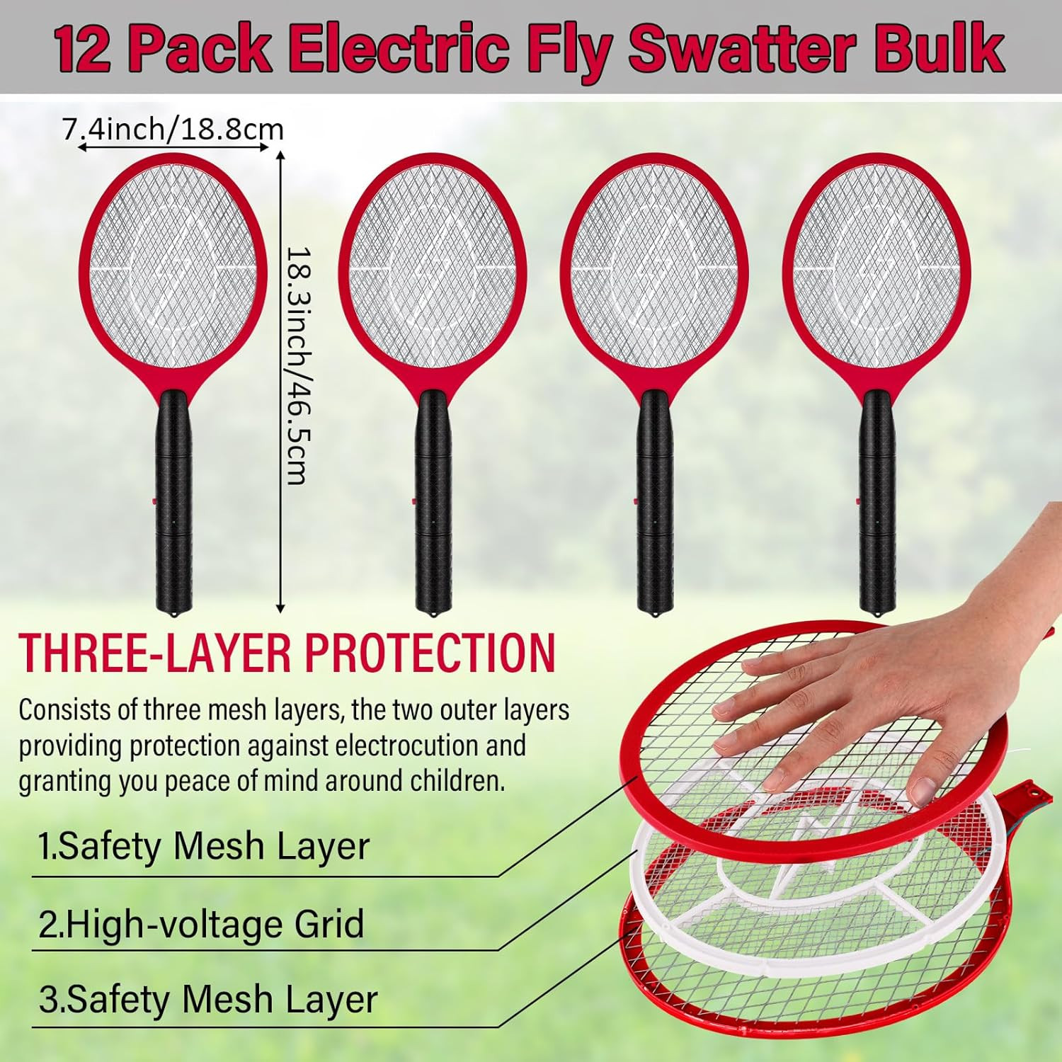12 Pack Electric Fly Swatter Bulk, Bug Zapper Rackets for Indoor Outdoor Fly Mos
