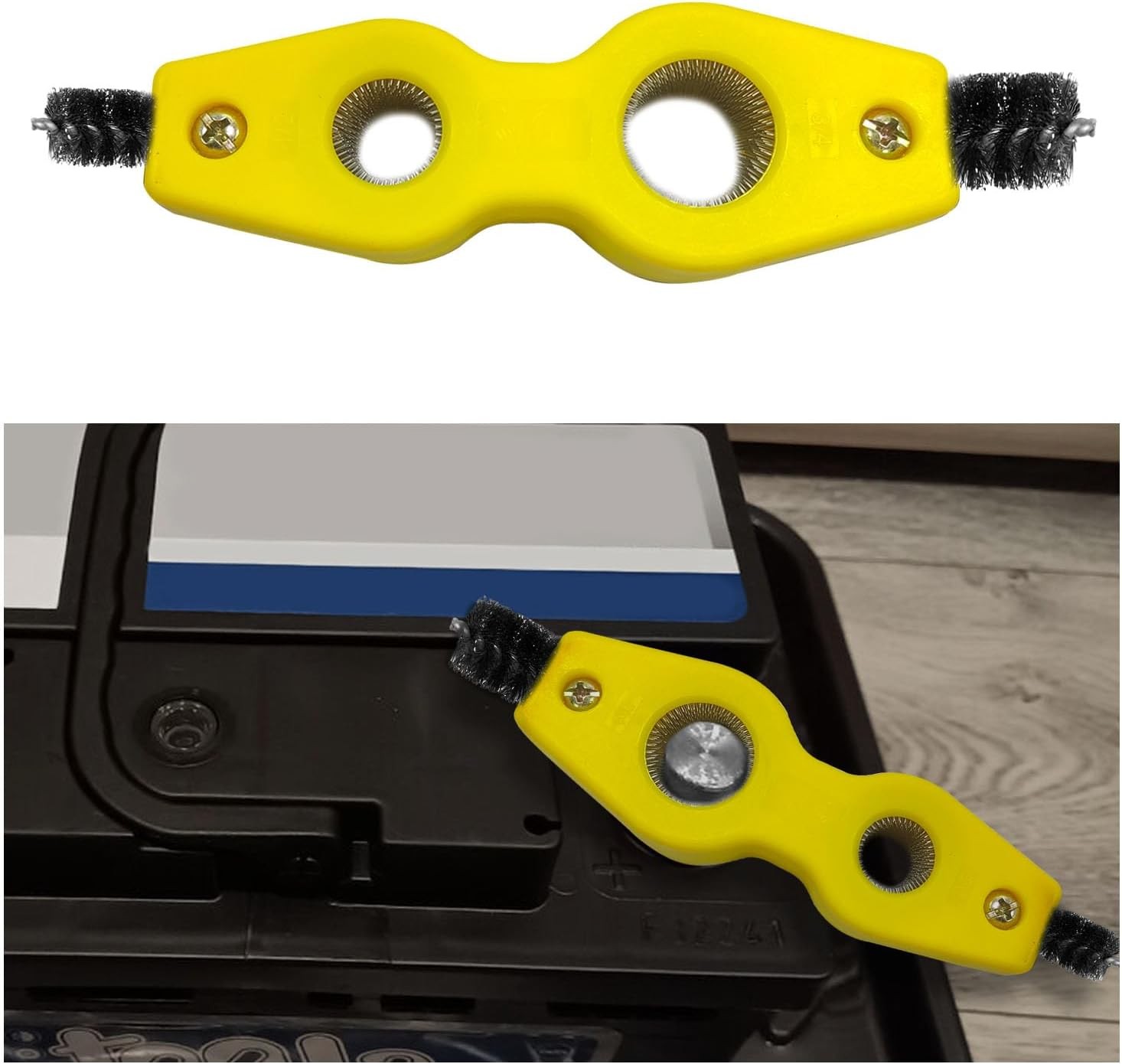 Car Battery Terminal Cleaning Brush, 4 in 1 Anti-Rust Auto 1 PC, Yellow