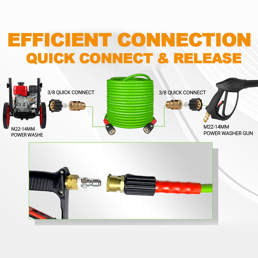 YAMATIC 1/4″ Flexible Pressure Washer Hose with 3/8″ Quick Connect 3200PSI Green