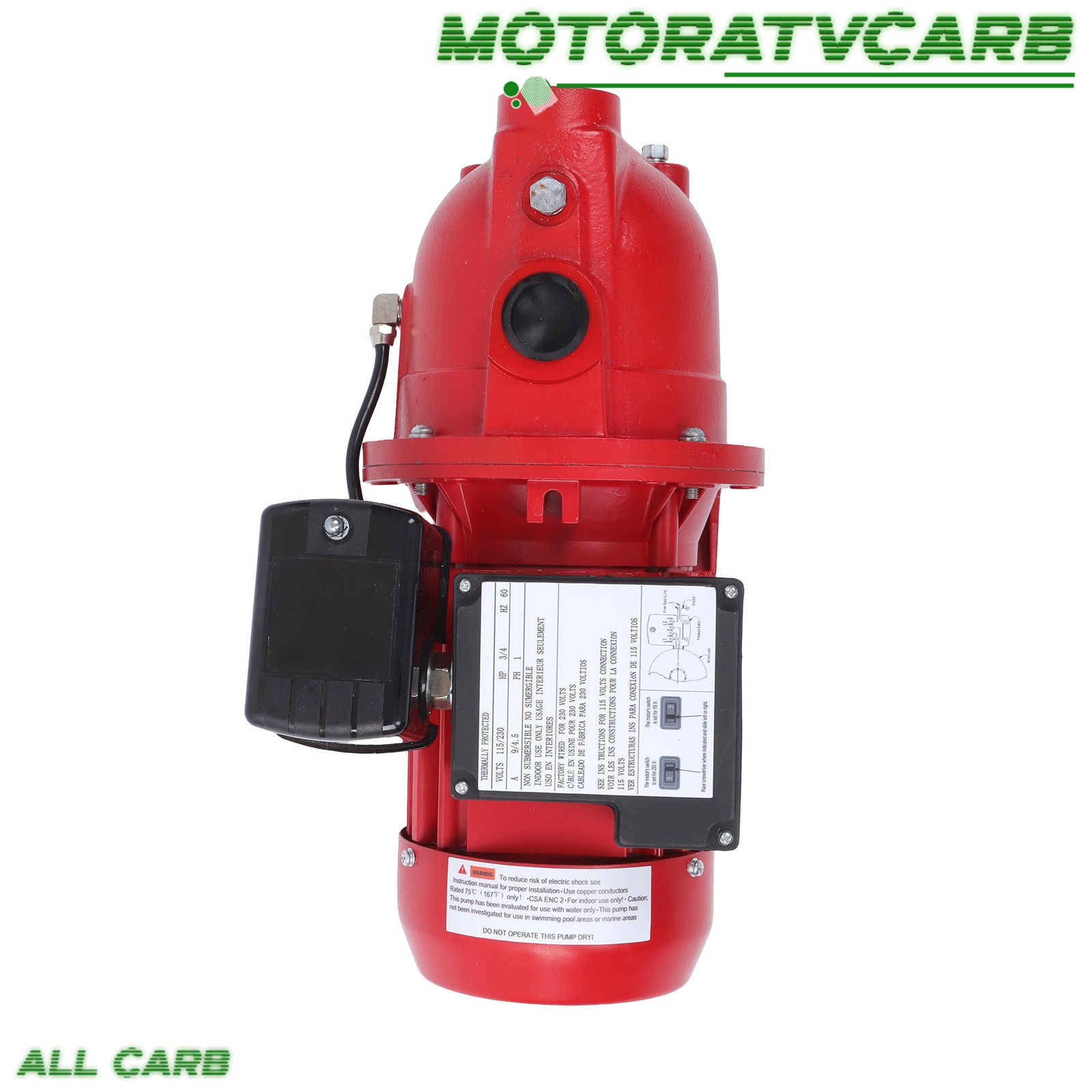 ALL-CARB 97080701 3/4 HP, 13 GPM Dual 115/230v Cast Iron Shallow Well Jet Pump