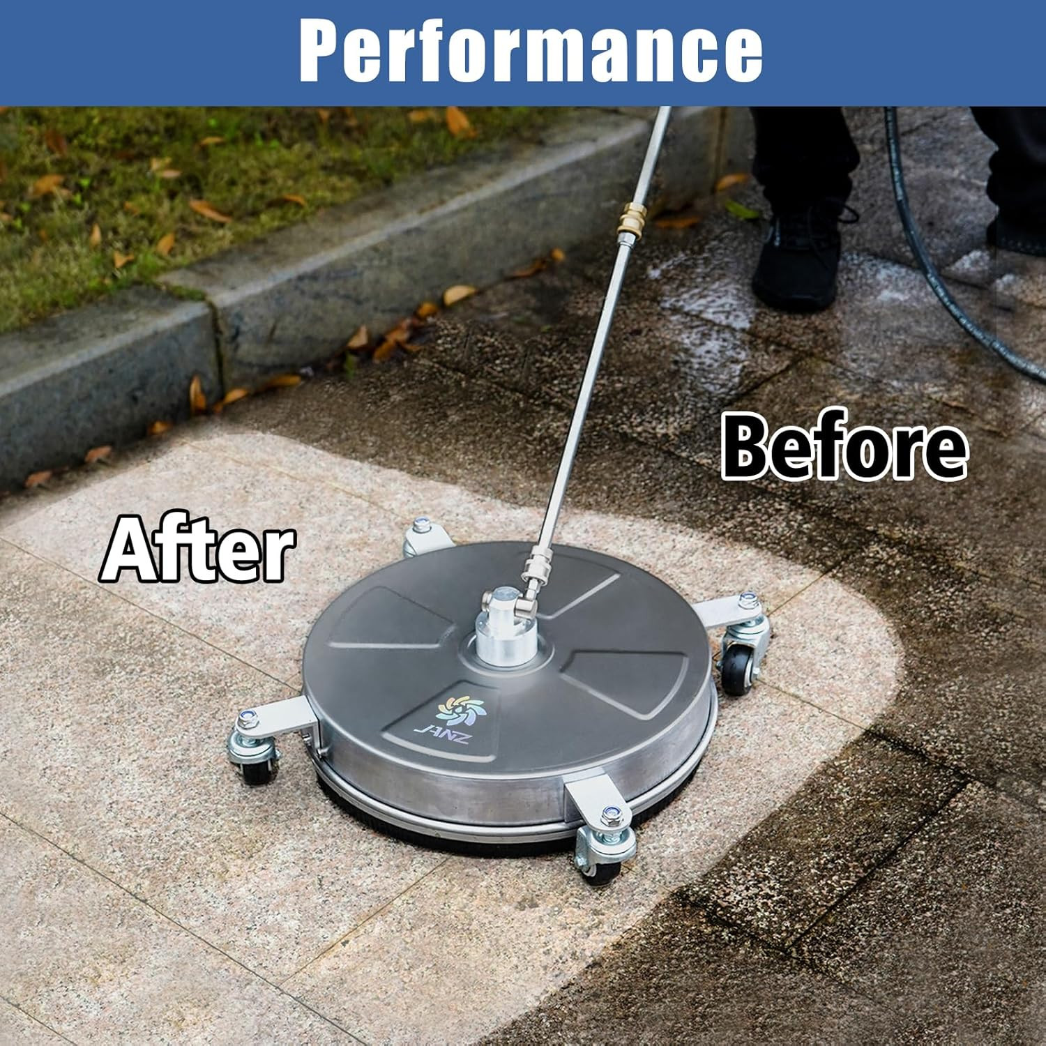 16″ Pressure Washer Surface Cleaner with 4 Wheels, Stainless Steel Housing, 1/4″