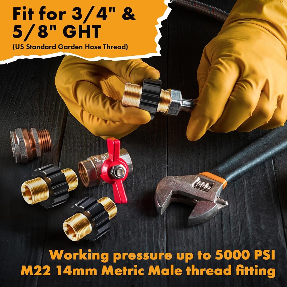 Brass Pressure Washer Connector Quick Connect Fitting M22-14mm Hose Adapter