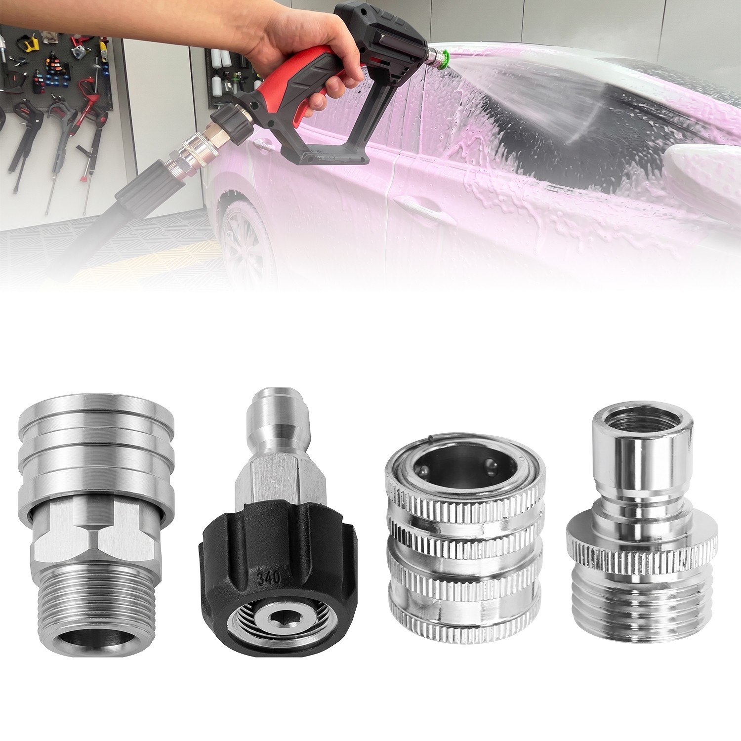 4PCS Pressure Washer Adapter Set Quick Disconnect Kit M22 Swivel 3/8” Connects