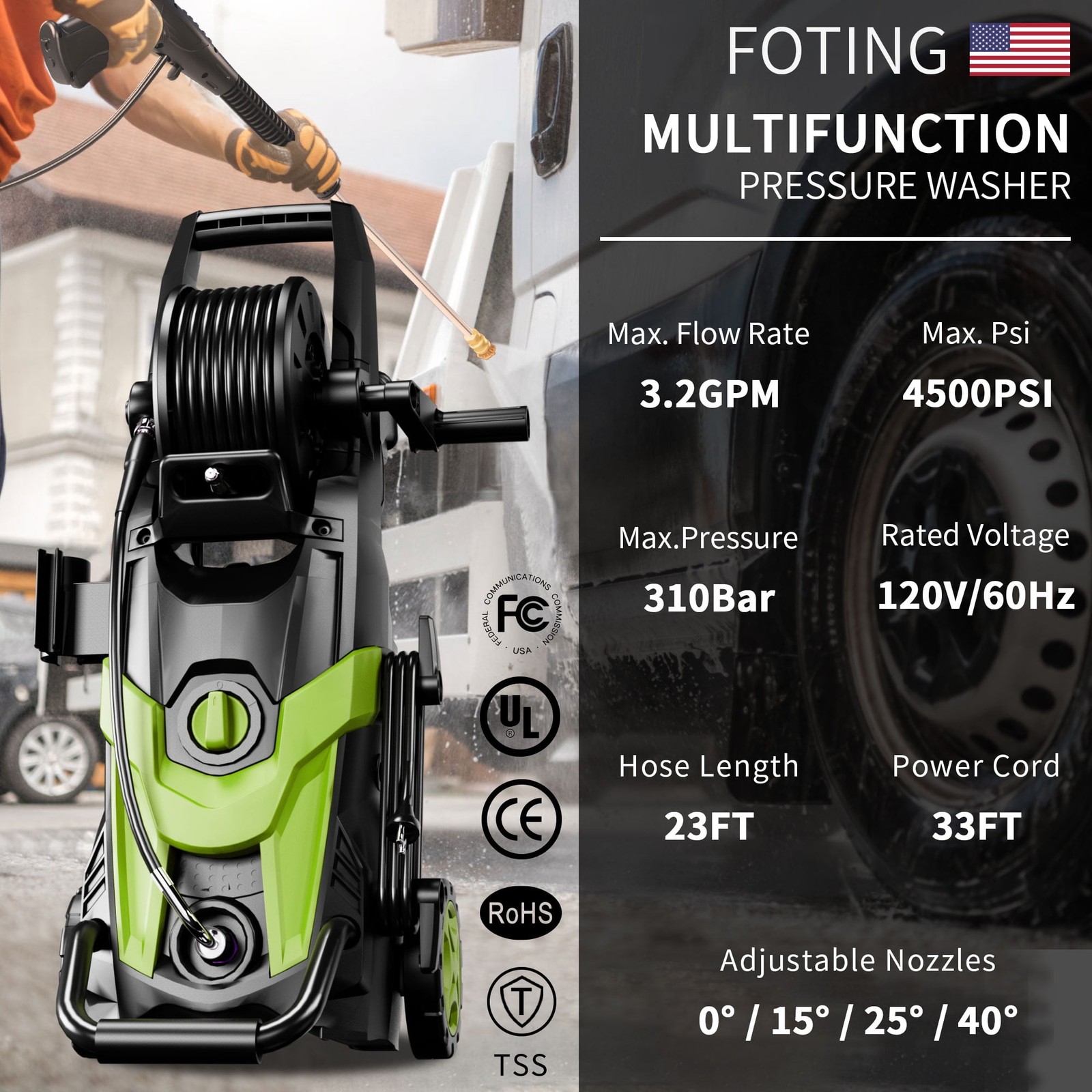 FOTING 2025 ELECTRIC PRESSURE WASHER, 4500 PSI 3.2 GPM POWER – Scratch & Dent