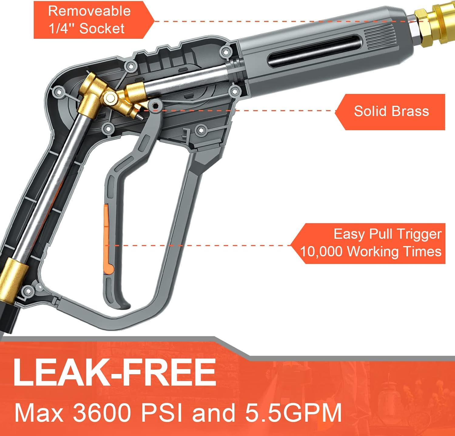 High Pressure Washer Gun with Swivel Ends, Power Washer Gun with M22 14Mm & 15Mm