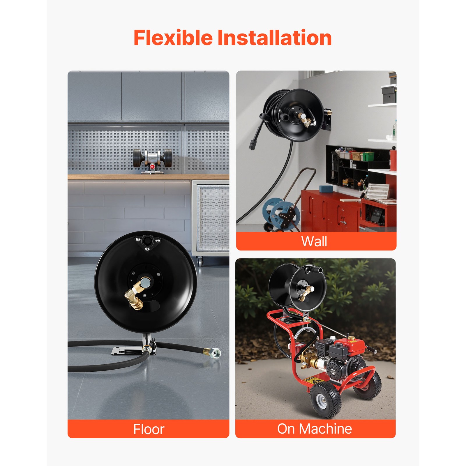 Uimoso Pressure Washer Hose Reel 50 ft x 3/8 inch Steel Mount 4000 PSI