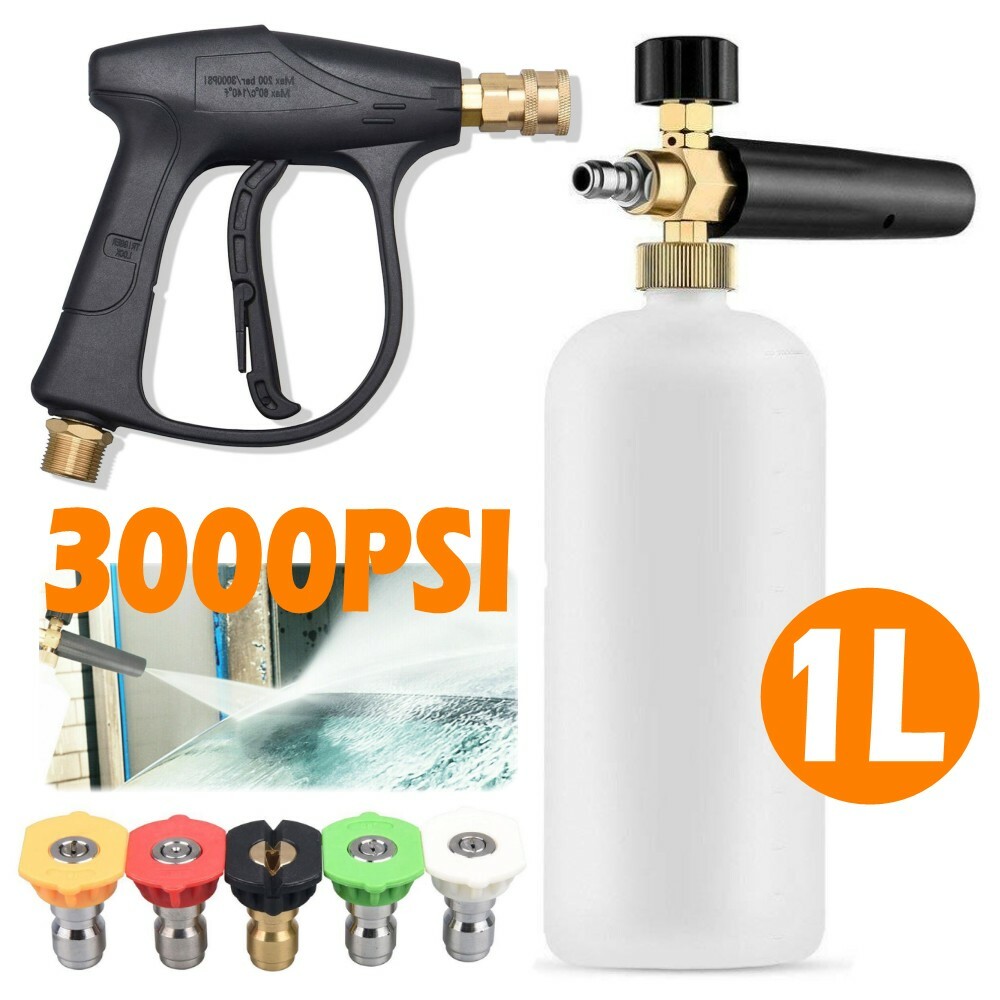 Car Snow Foam Soap Bottle Lance Cannon High Pressure Wash Spray Gun + Nozzle Kit