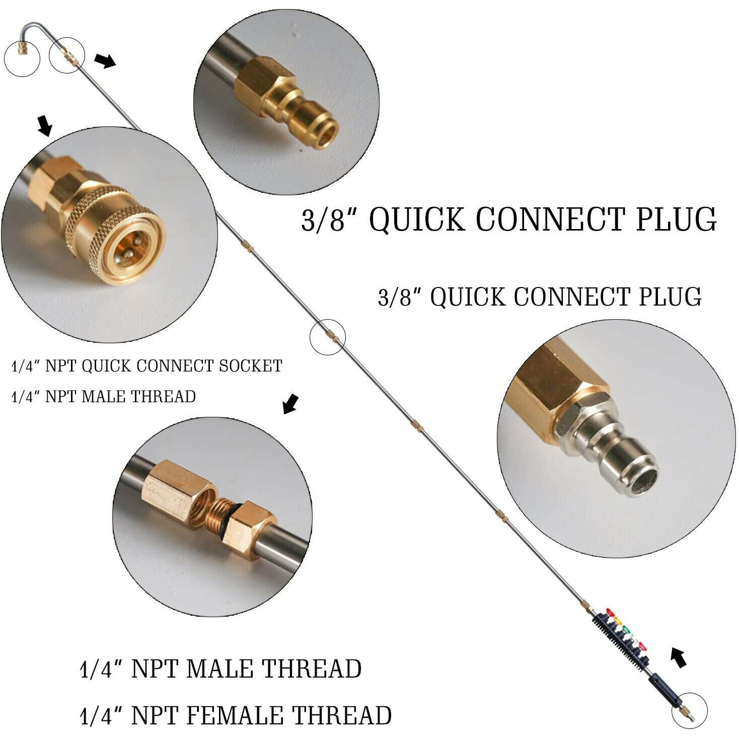 4000PSI High Pressure Washer Extension Wand Replace Lance Gutter Cleaner Nozzle