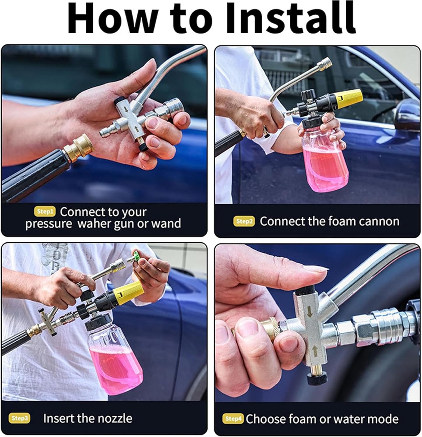 1L Foam Cannon, Double Connector Sprayer Pressure Washer Attachment w/5 Nozzle