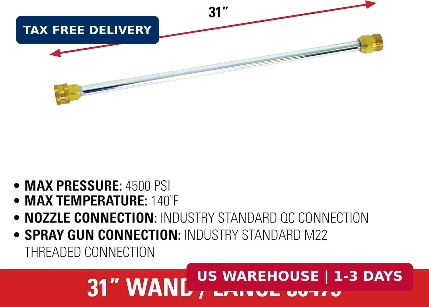 Simpson Cleaning 80479 Universal 31-Inch Pressure Washer Wand for Cold Water Use