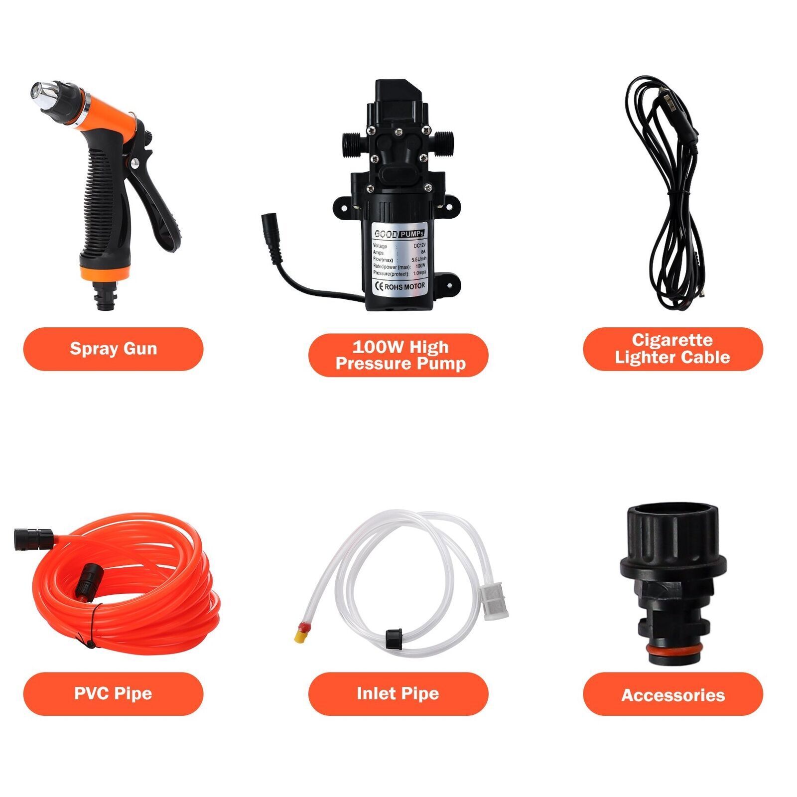 160PSI Washdown Wash Pump Kit Electric DIY Car Washer Cleaner Sprayer 12V Tool