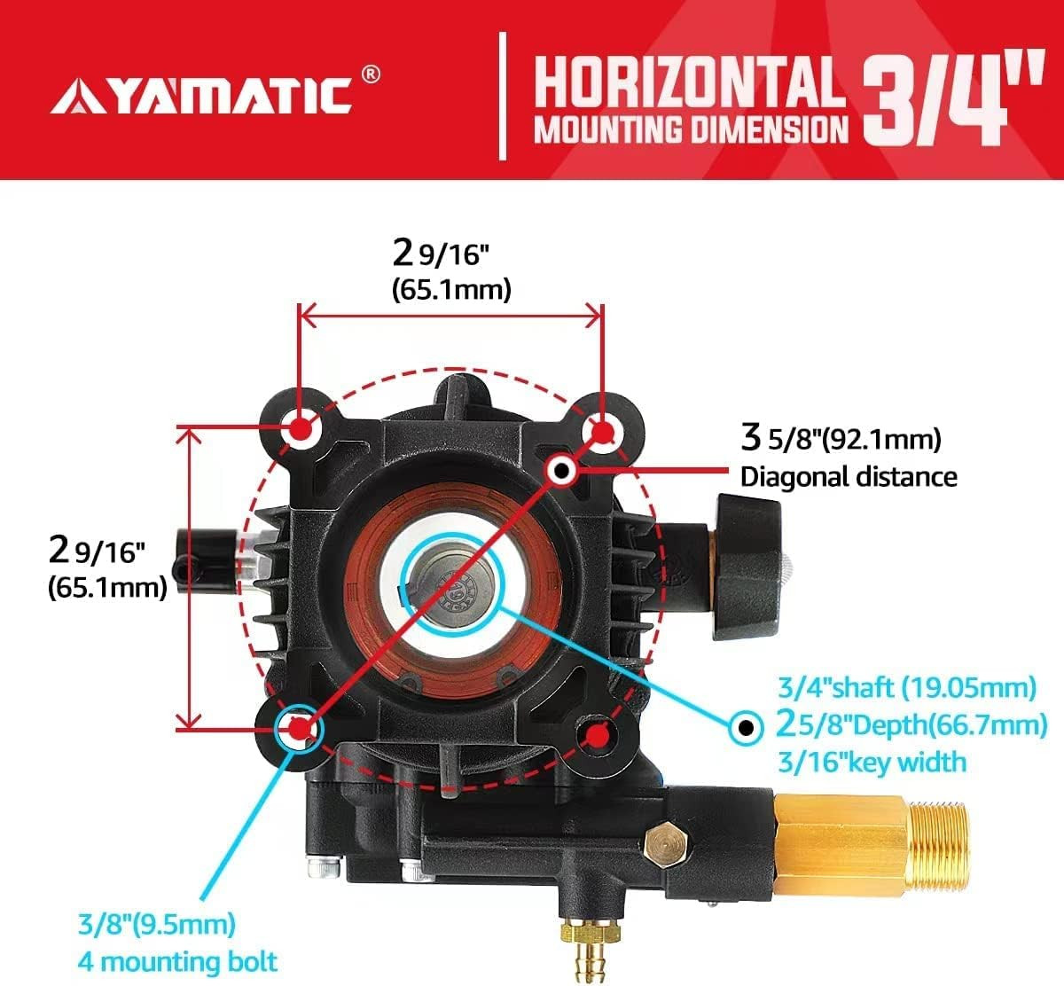 Horizontal Pressure Washer Pump 3/4 Inch Shaft Fits Simpson Homelite Honda Husky