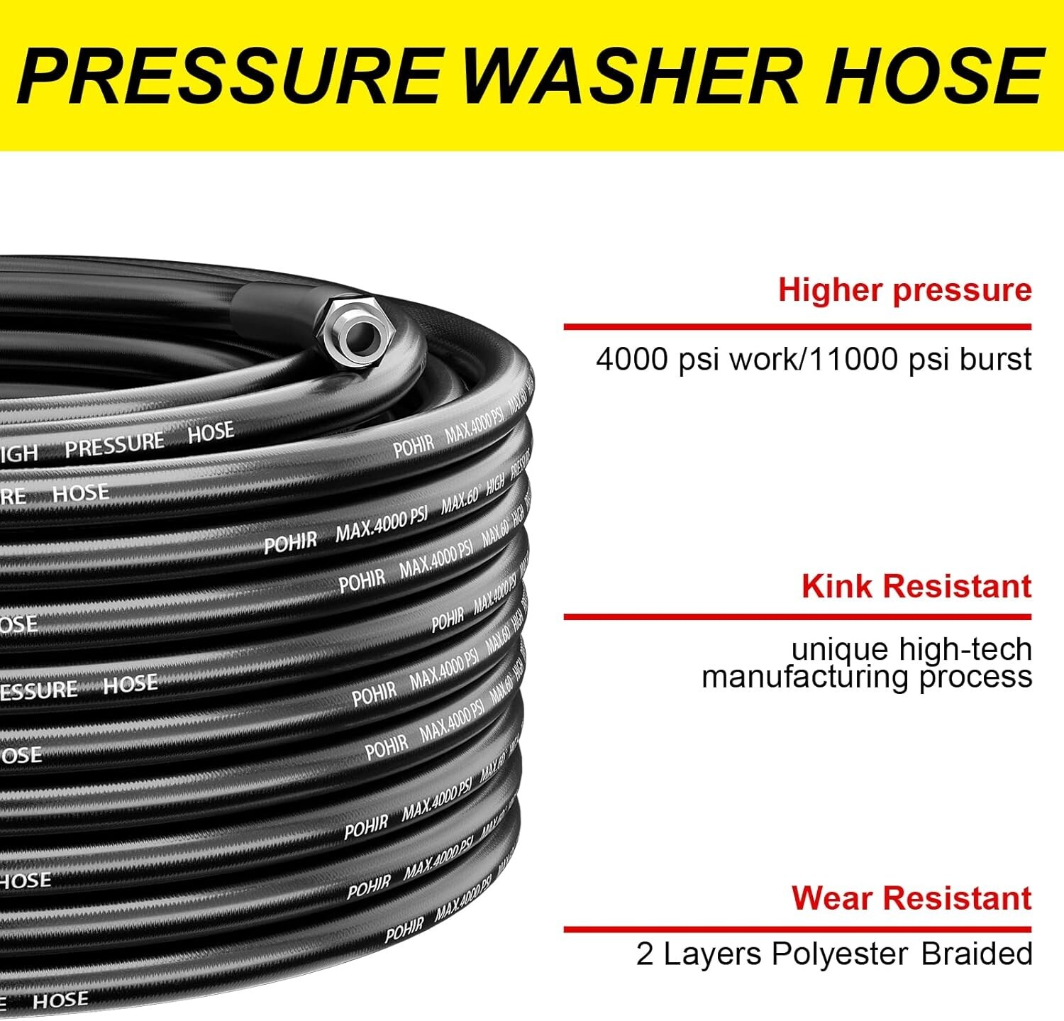 100FT Sewer Jetter Kit for Pressure Washer 4000PSI Drain Cleaner Hose 1/4 Inch