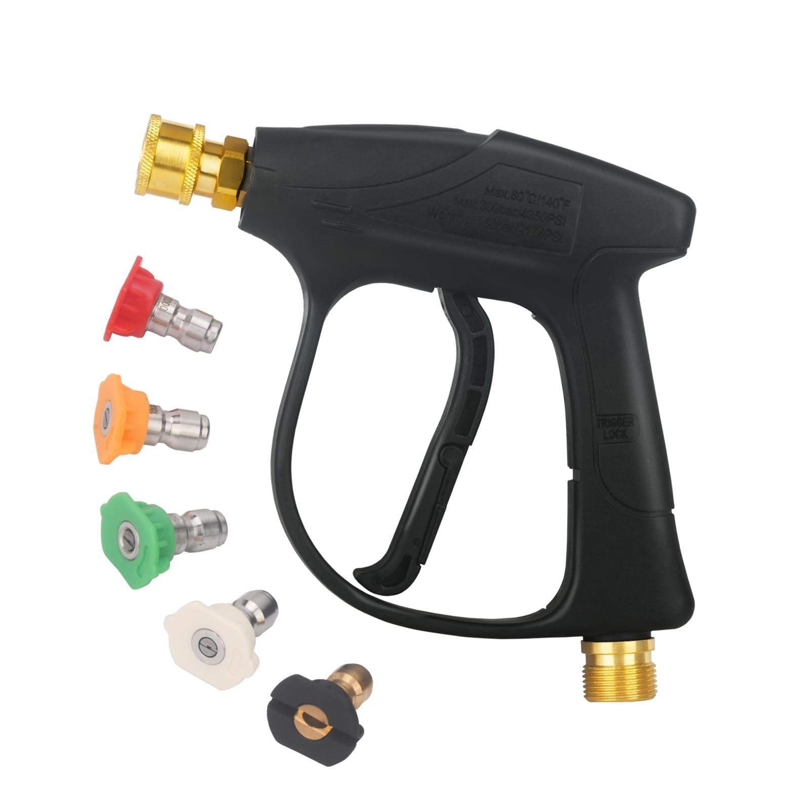 Short Wand High Pressure Washer Handle Gun 3000 PSI 5 Nozzles Black