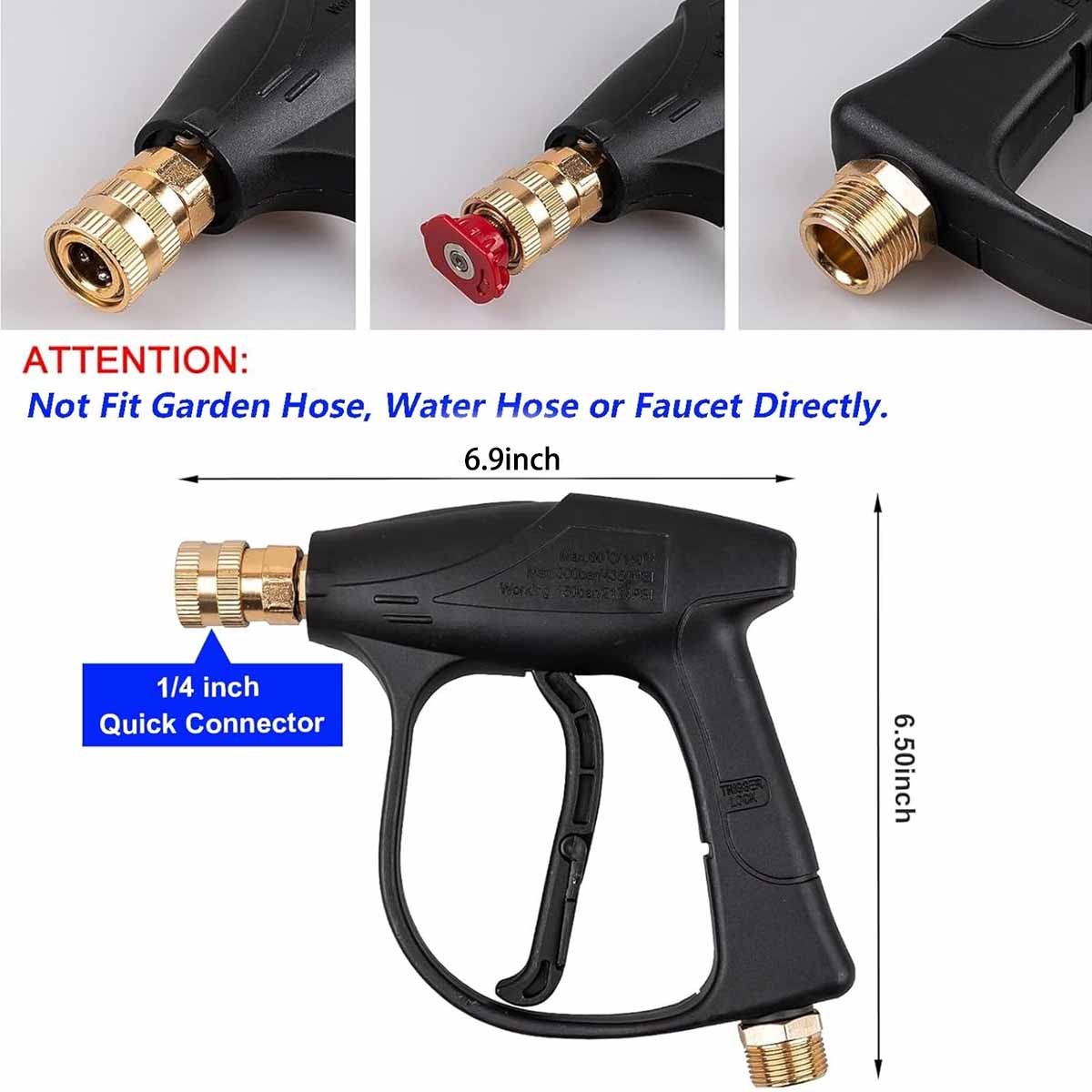 Short Pressure Washer Spray Gun 4350PSI 1/4″ Quick Release For Karcher K1-K7 M22