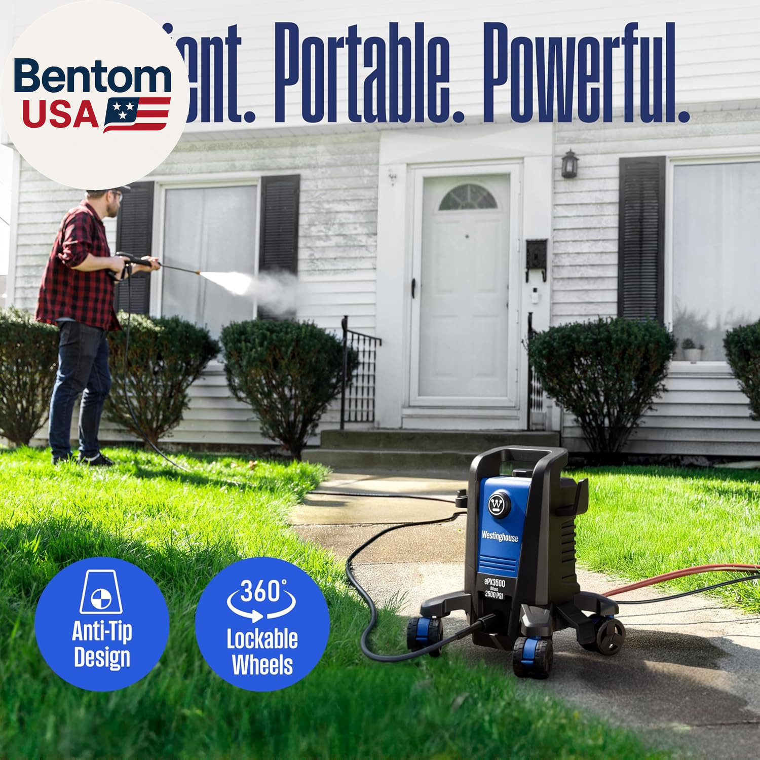 Epx3500 Electric Pressure Washer, 2500 Max PSI 1.76 Max GPM with Anti-Tipping Te