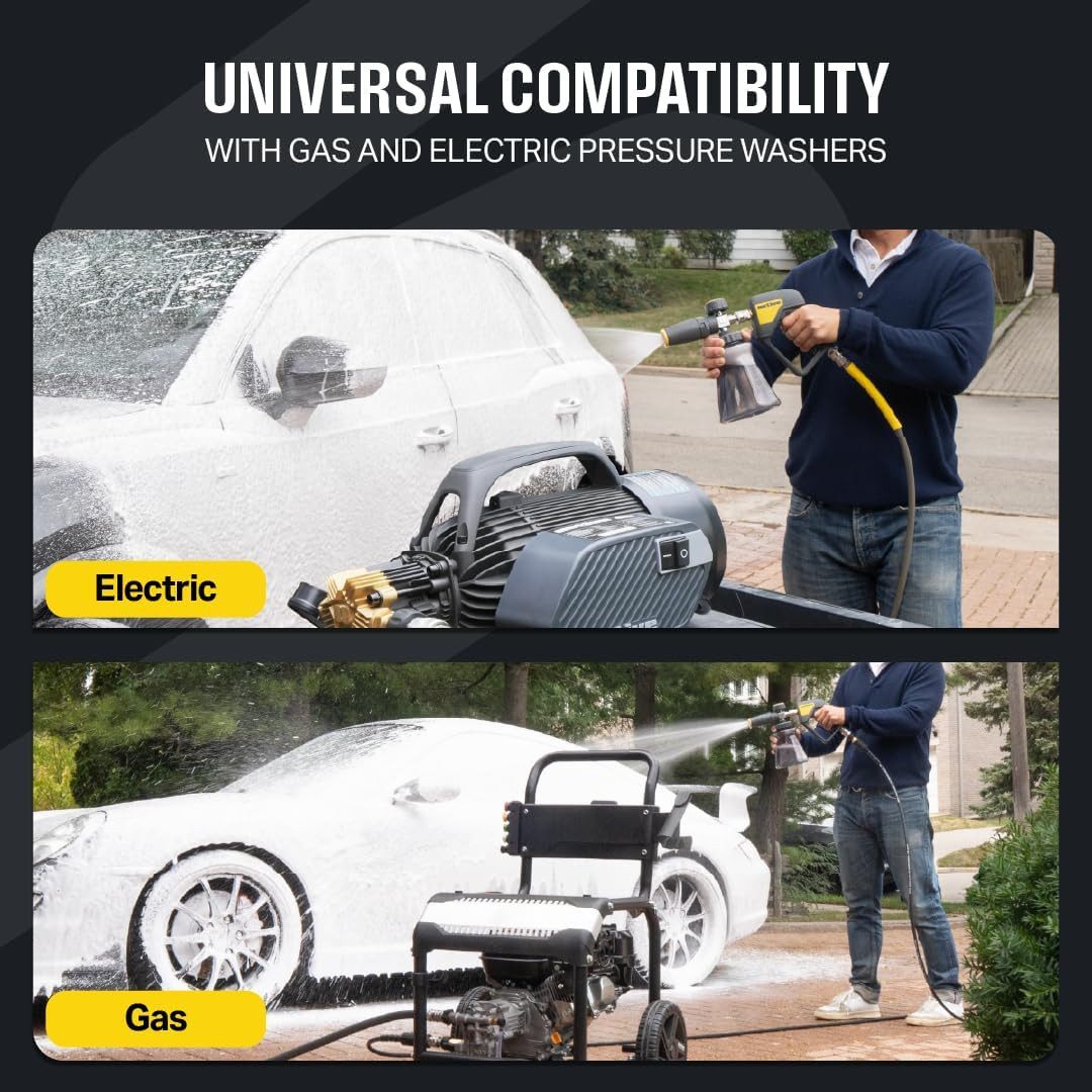 Active Foam Cannon with ¼ Inch Quick Connector for Electric and Gas Pressure Was