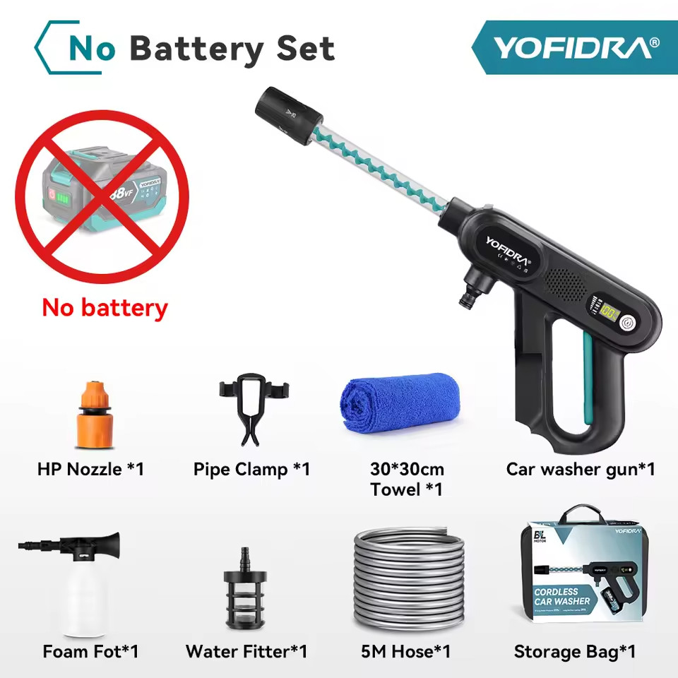 5-in-1 Brushless Cordless Car Pressure Washer 220Bar Makita 18V Battery
